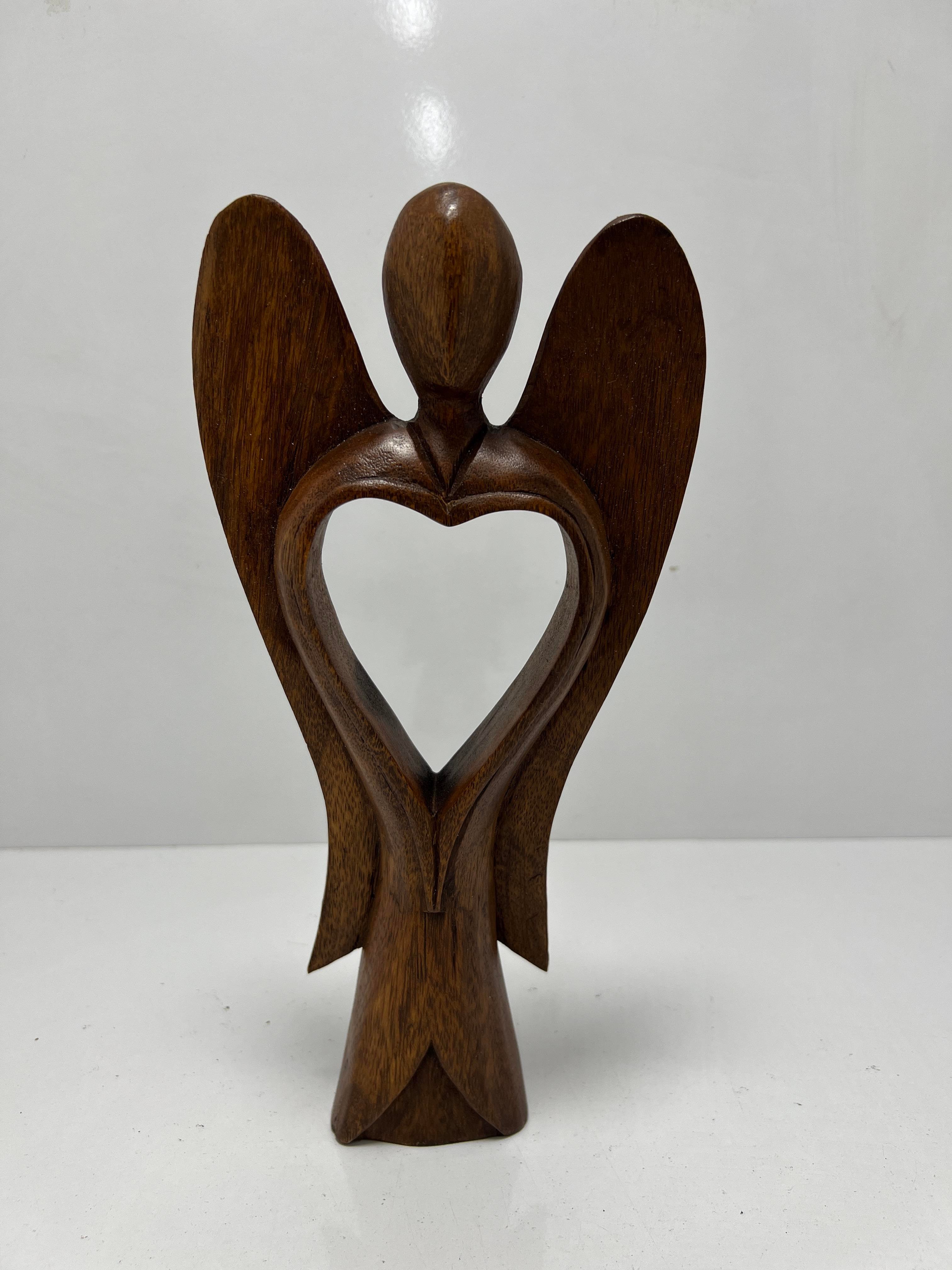 Ahşap Melek Biblo Kalpli 30 Cm - Miamantra