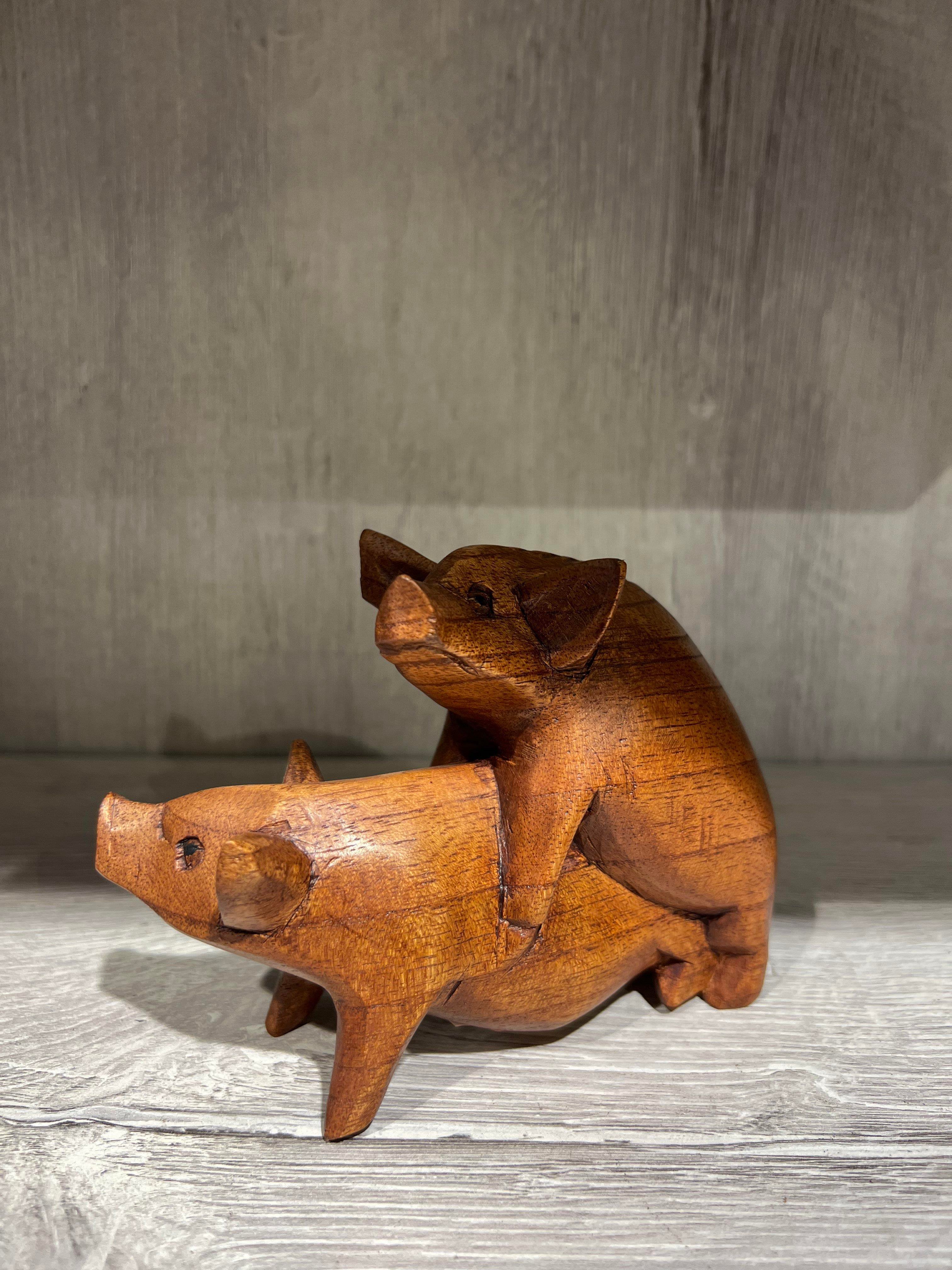 Ahşap Oynayan Domuzlar Biblo 15 Cm - Miamantra
