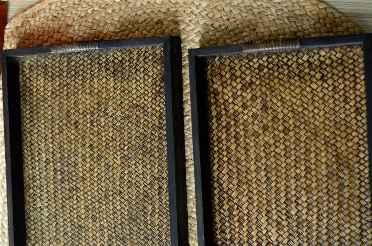 Ahşap Rattan Detaylı Tepsi 3'lü Set (30 cm * 50 cm)