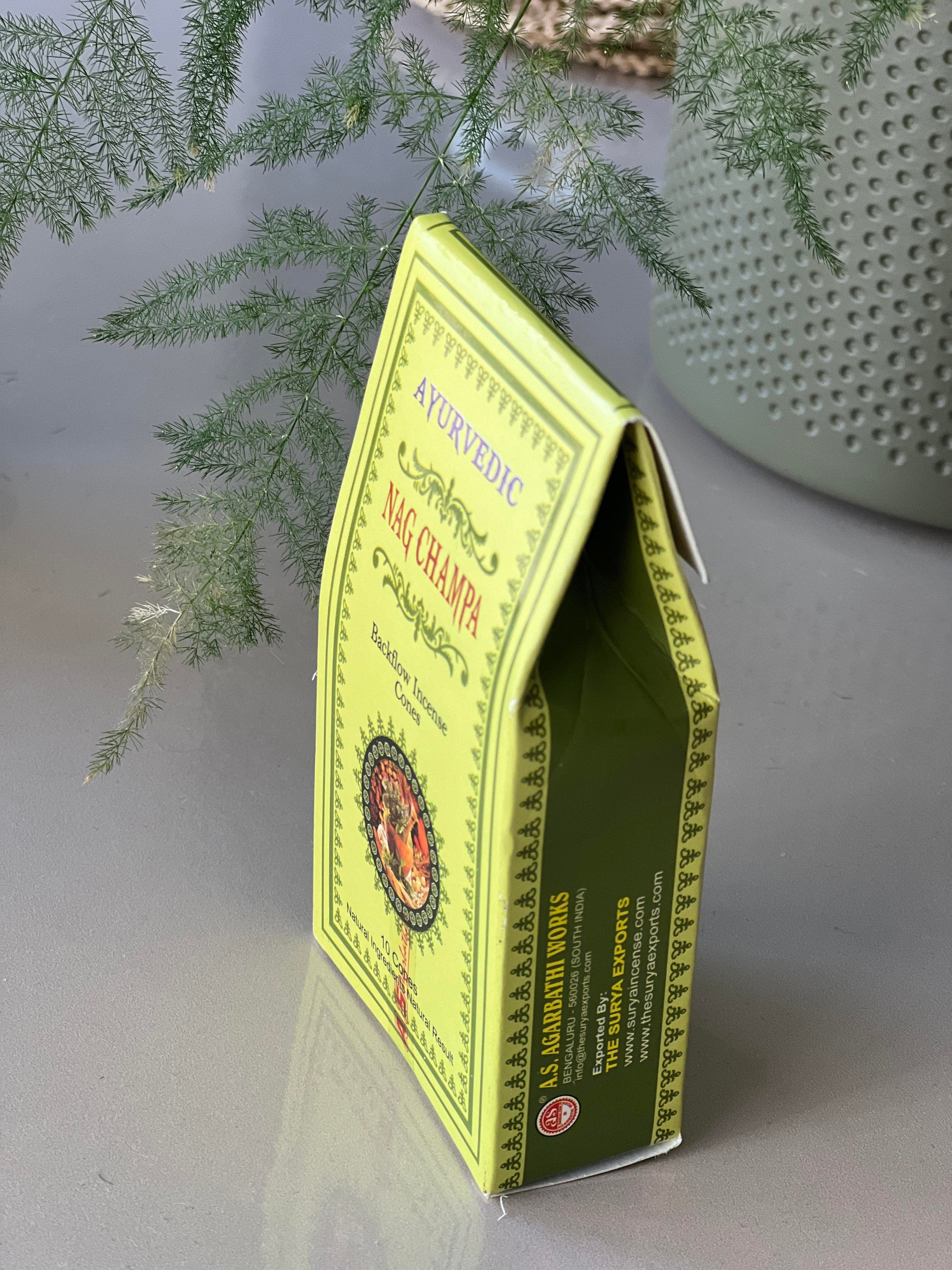 Ayurvedic Marka Geri Akışlı (Ters Akışlı) Nag Champa Konik Tütsüsü (10 Adet ) - Miamantra