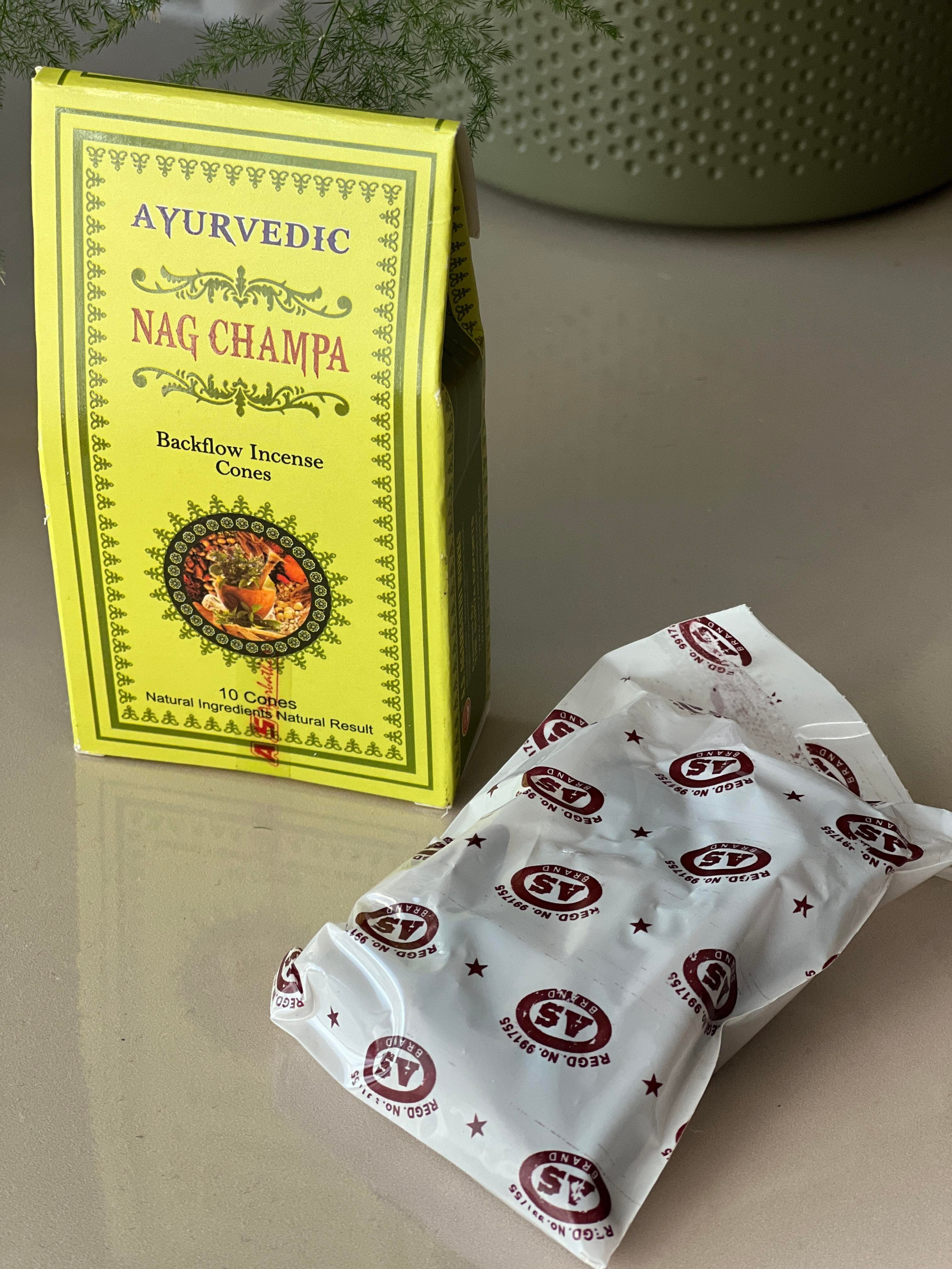 Ayurvedic Marka Geri Akışlı (Ters Akışlı) Nag Champa Konik Tütsüsü (10 Adet ) - Miamantra