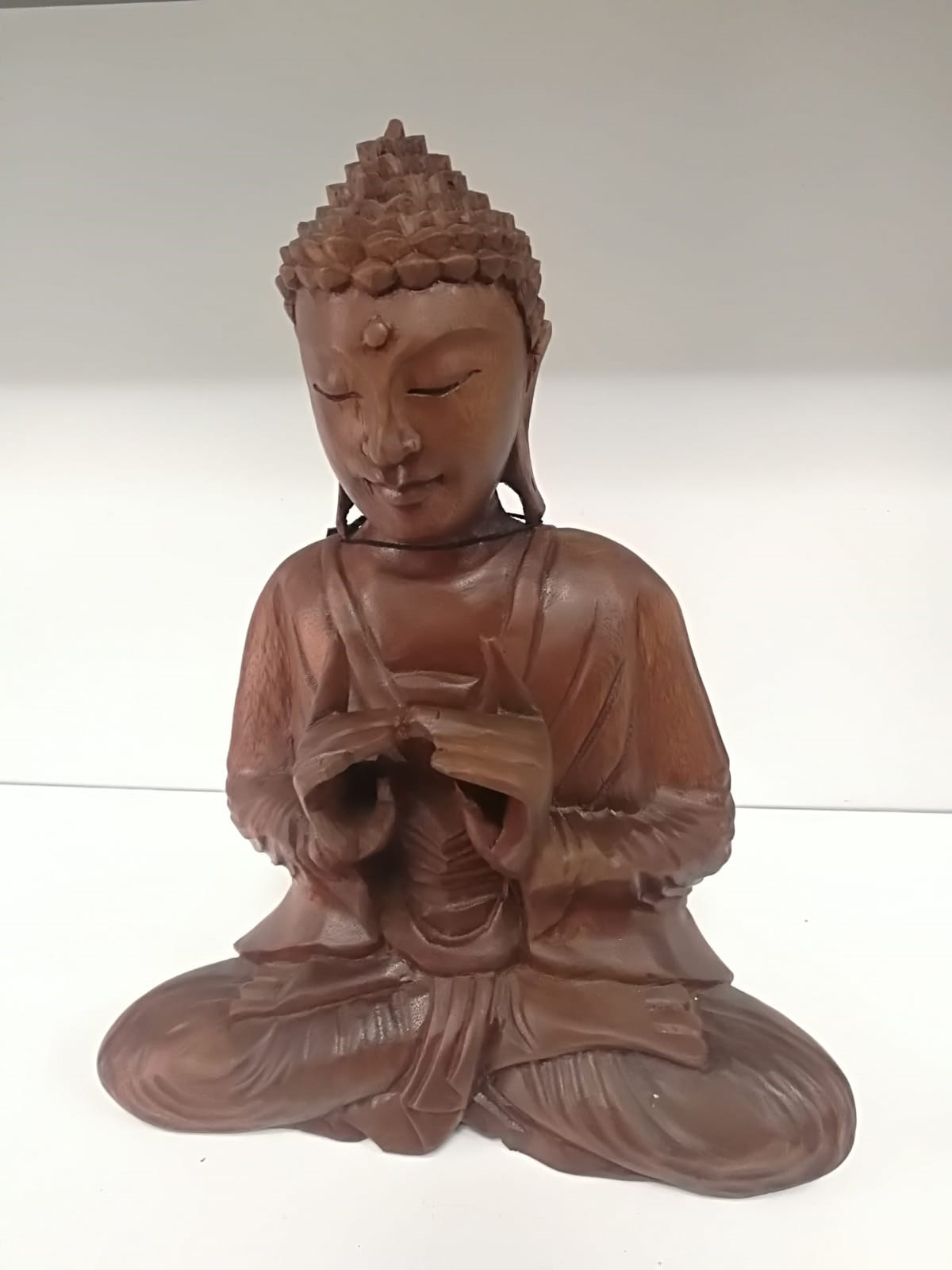 Buda En Yüksek Aydınlanma Duruşlu Ahşap El Yapımı Heykel (Büyük Boy 27 cm)- UTTARABODHI MUDRA