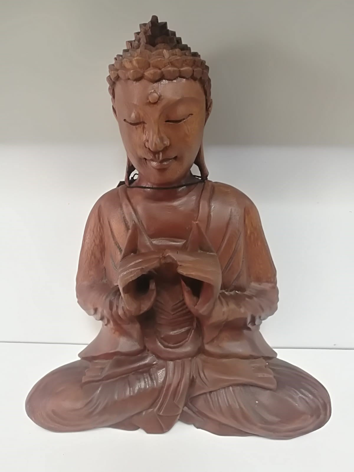 Buda En Yüksek Aydınlanma Duruşlu Ahşap El Yapımı Heykel (Büyük Boy 27 cm)- UTTARABODHI MUDRA