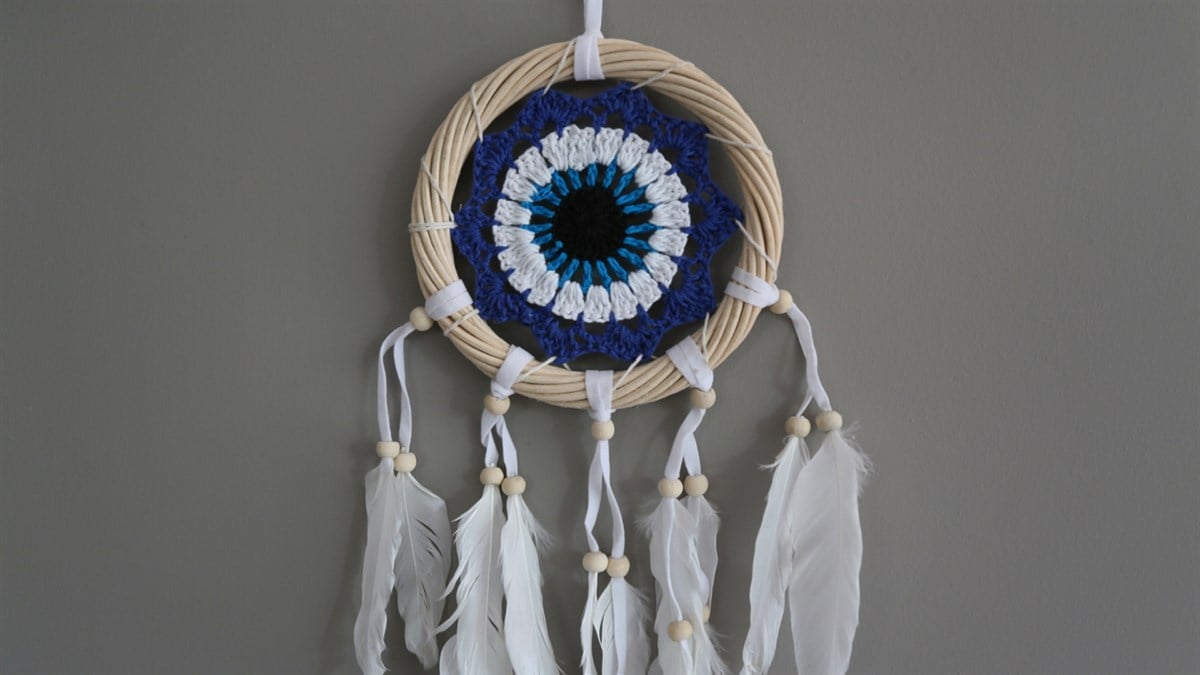 Burgulu Rattan Kasnaklı Göz / Nazarlık Düş Kapanı (Çap: 12 cm)