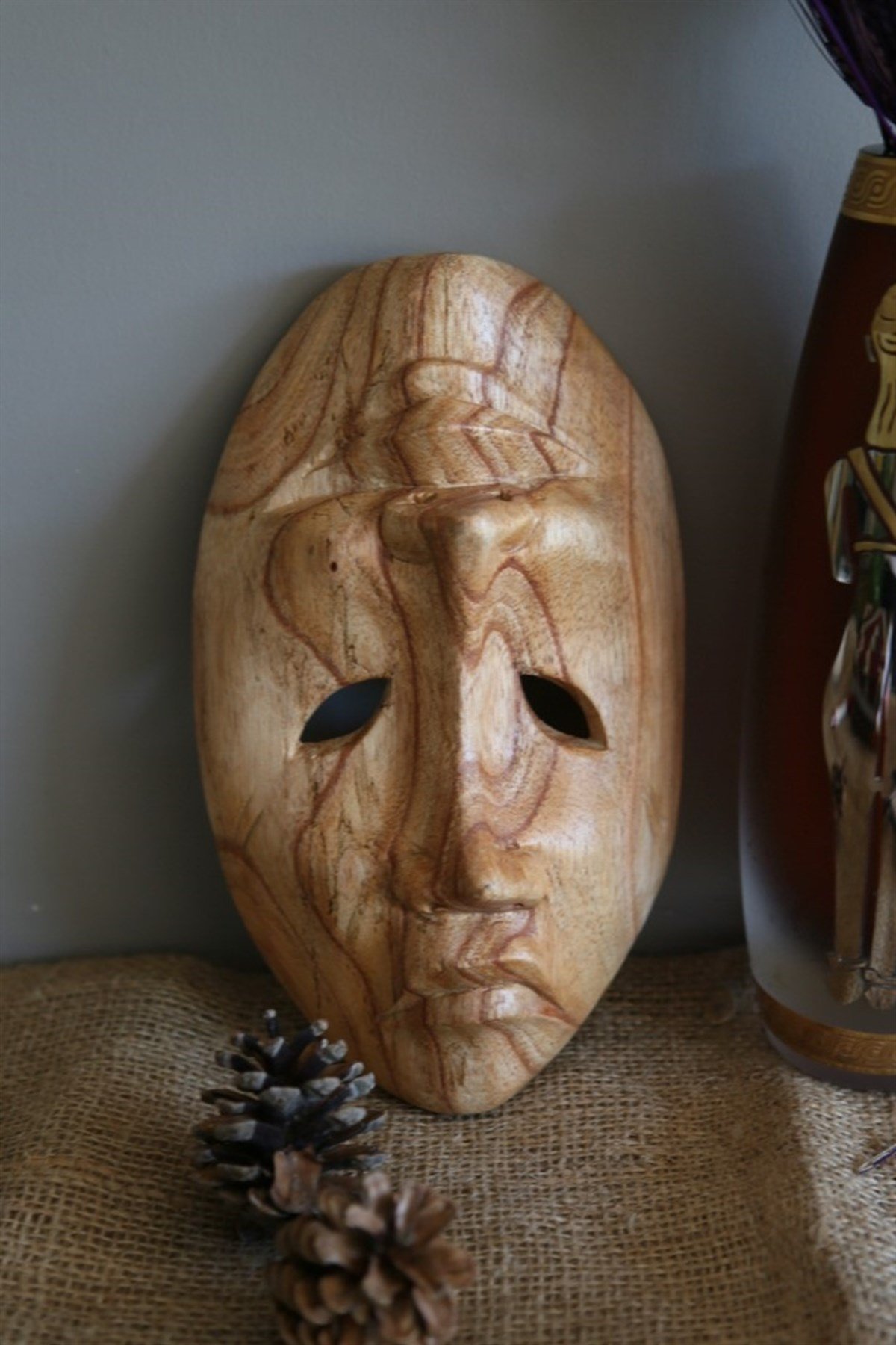 Çift Taraflı Ahşap Maske (Gülen Yüz ve Üzgün Yüz) (22 cm) - Miamantra