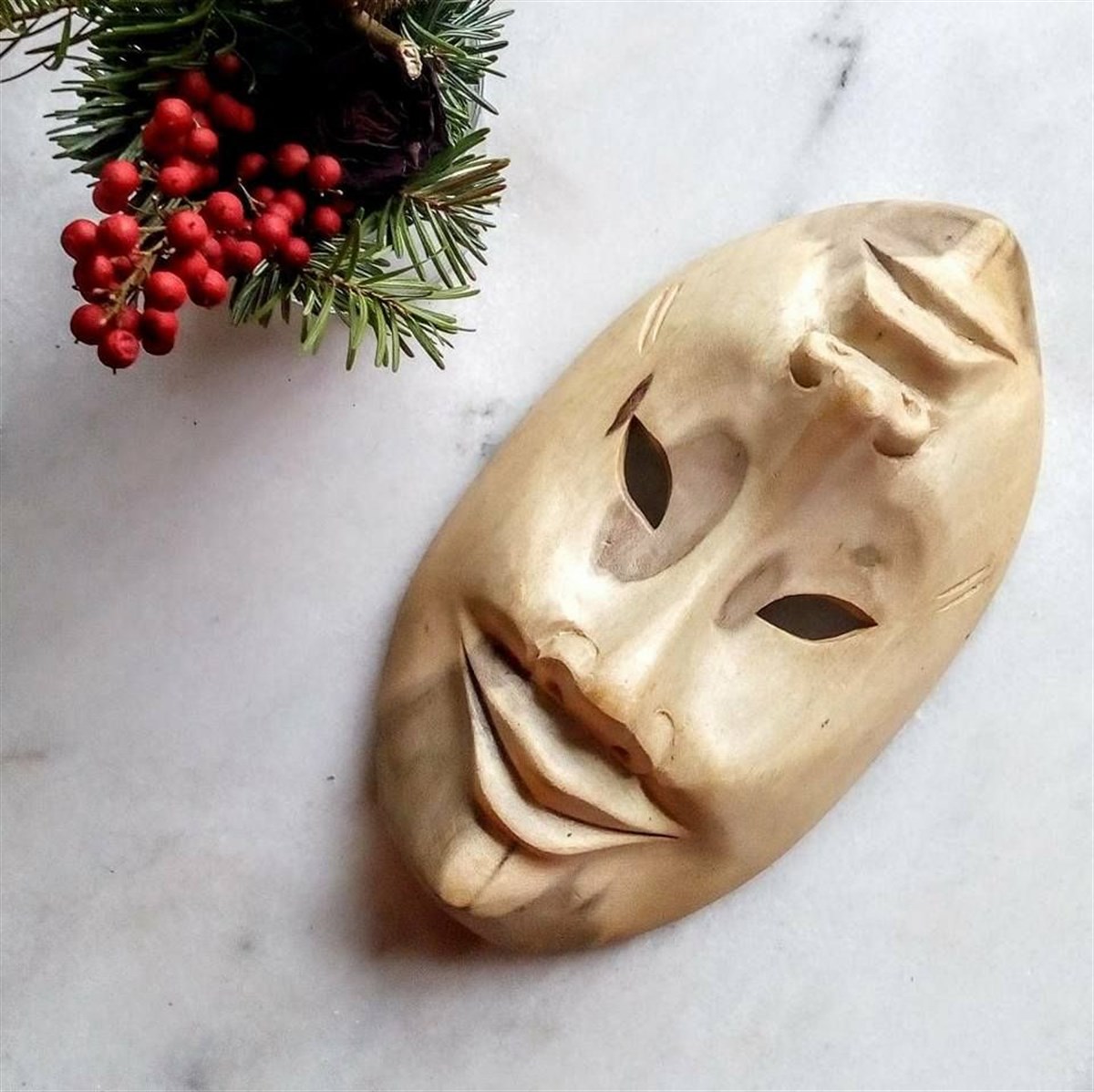 Çift Taraflı Ahşap Maske (Gülen Yüz ve Üzgün Yüz) (22 cm) - Miamantra