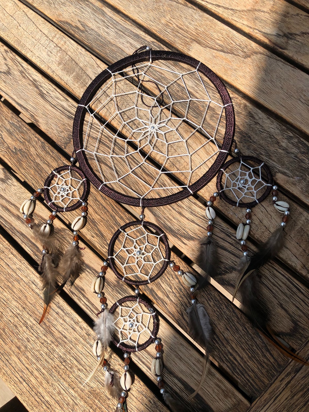 Deniz Kabuklu Kahverengi Rüya Kapanı/ Dreamcatcher - 16 cm çap