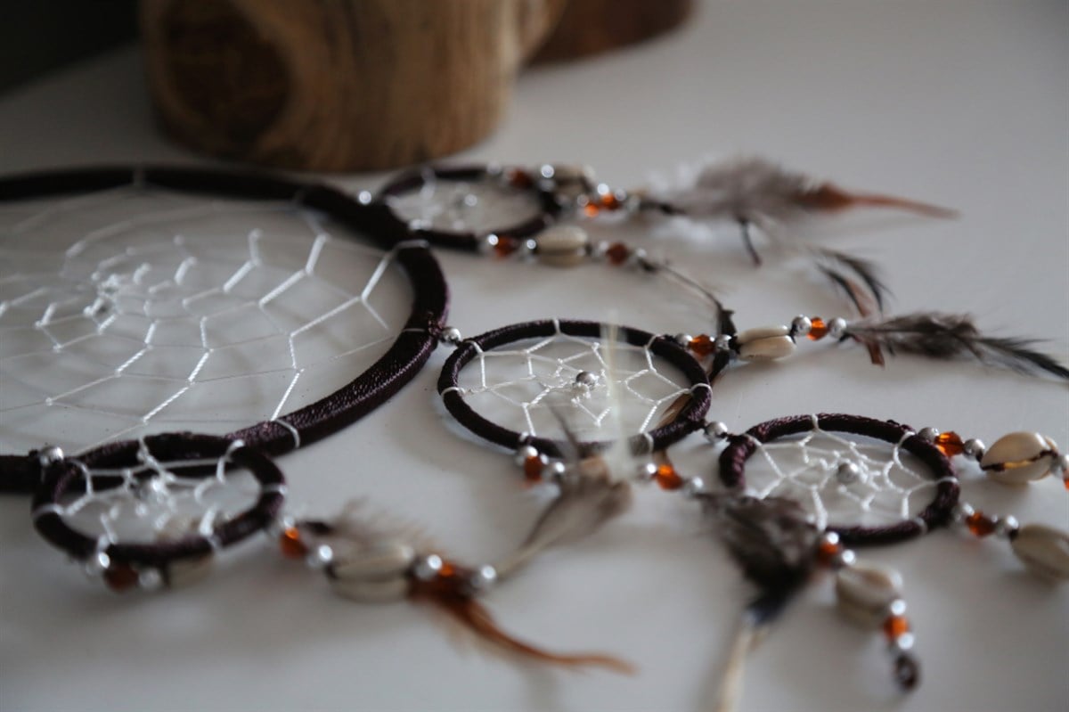 Deniz Kabuklu Kahverengi Rüya Kapanı/ Dreamcatcher - 16 cm çap