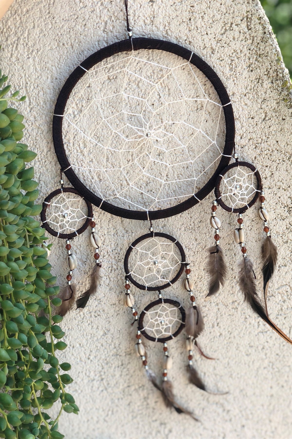 Deniz Kabuklu Kahverengi Rüya Kapanı/ Dreamcatcher - 16 cm çap - Miamantra