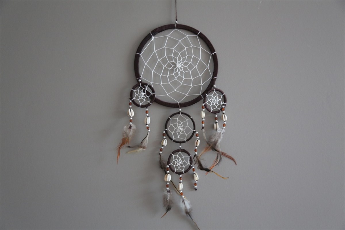 Deniz Kabuklu Kahverengi Rüya Kapanı/ Dreamcatcher - 16 cm çap