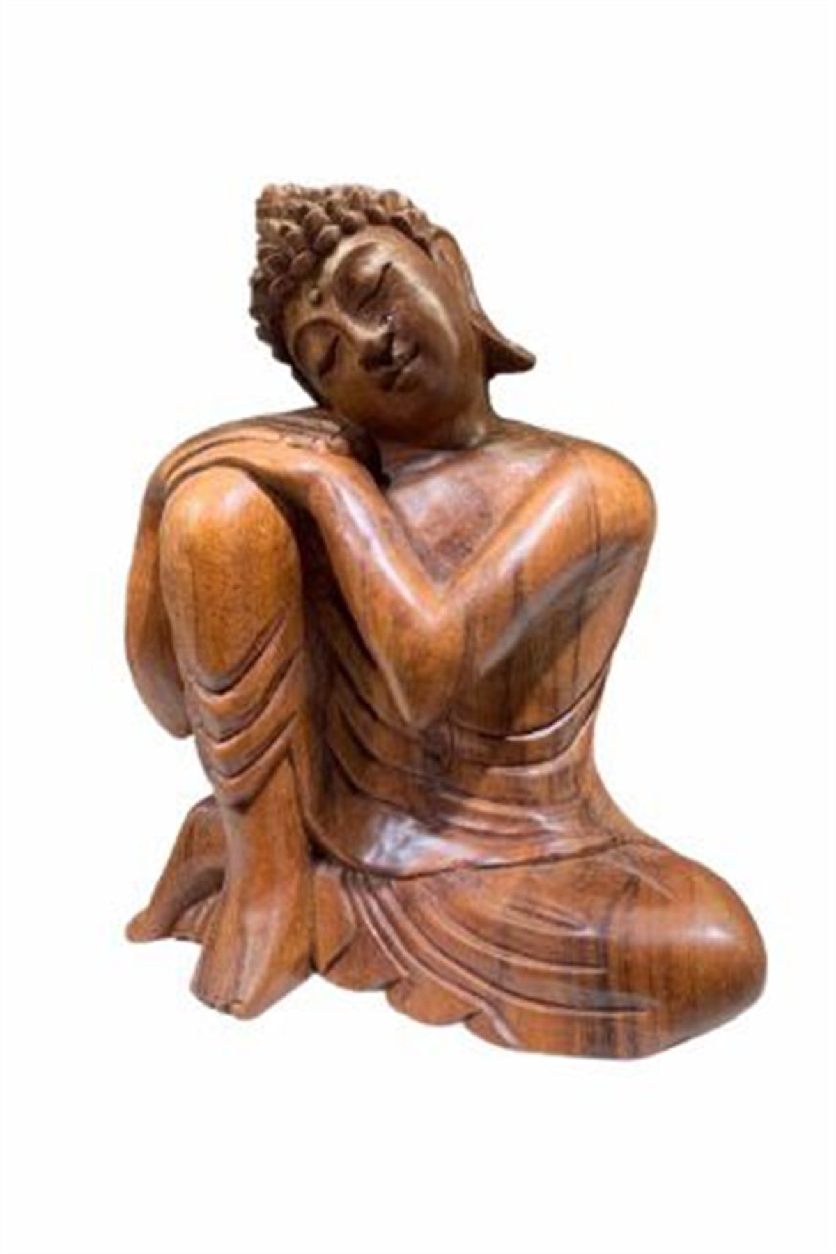 Düşünen Buda Ahşap El Yapımı Heykel (Büyük Boy 40 cm)