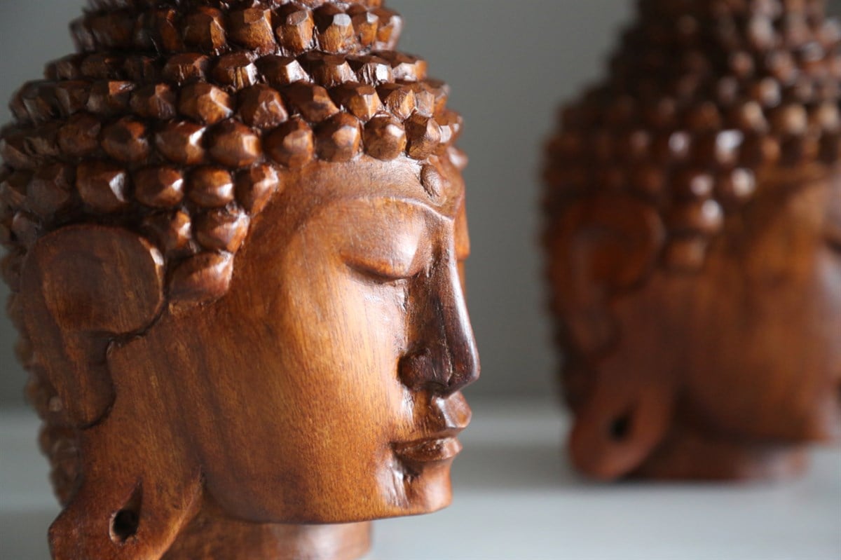El Yapımı Ahşap Buda Kafası - 15 cm