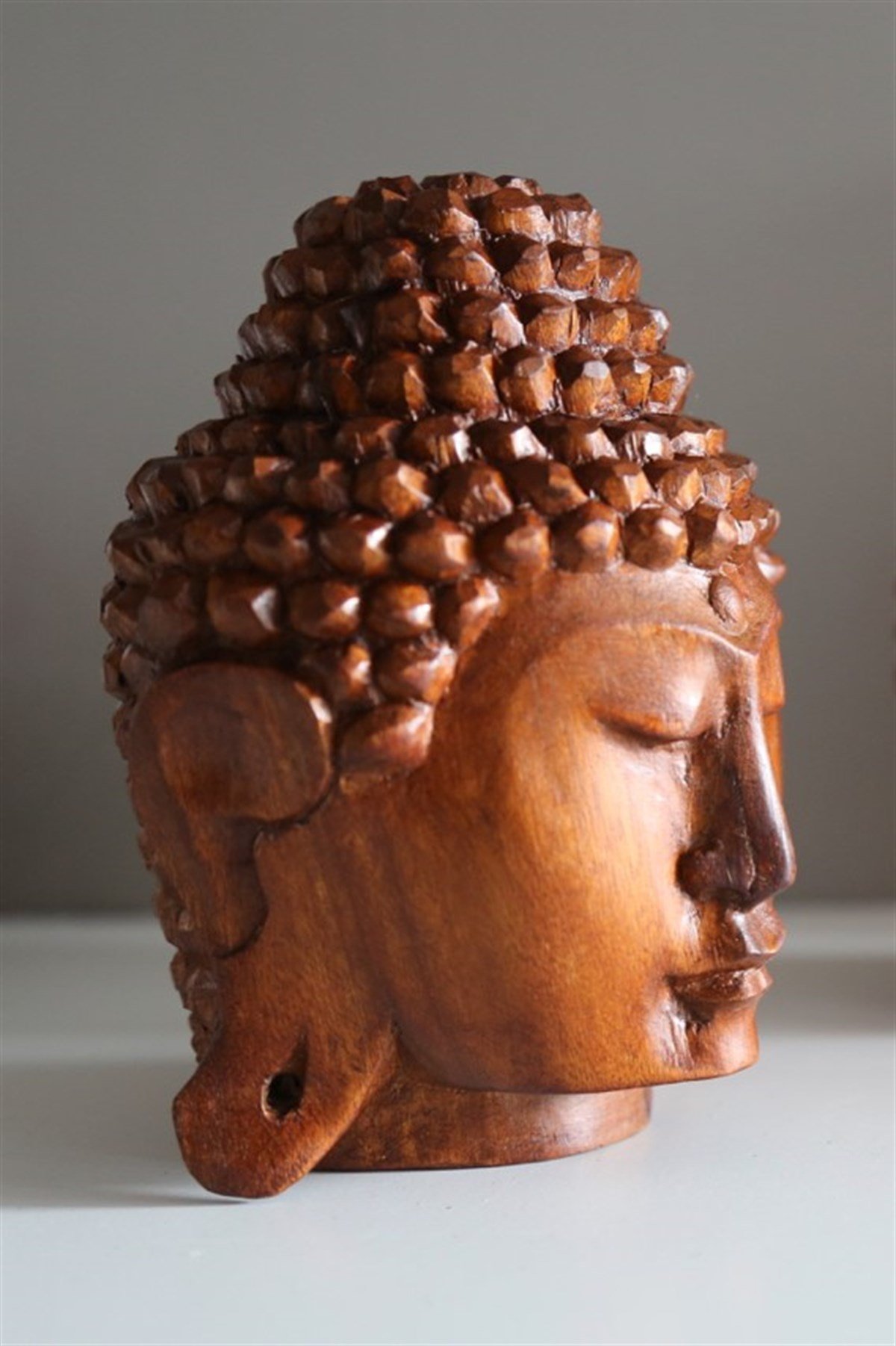 El Yapımı Ahşap Buda Kafası - 15 cm - Miamantra