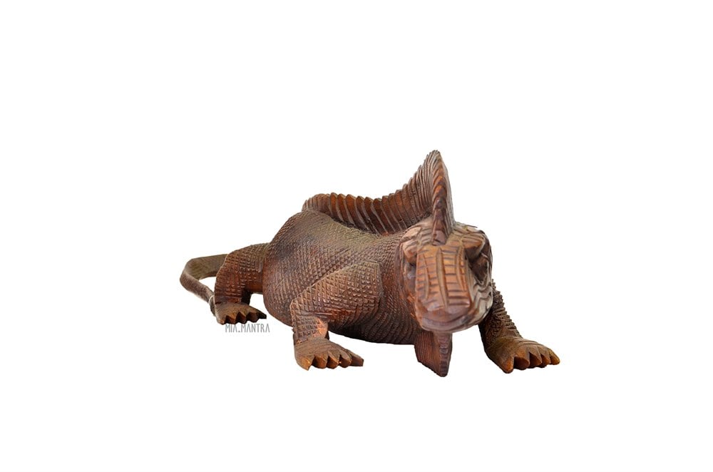 El Yapımı Ahşap İguana Heykeli (Orta Boy 49 cm)
