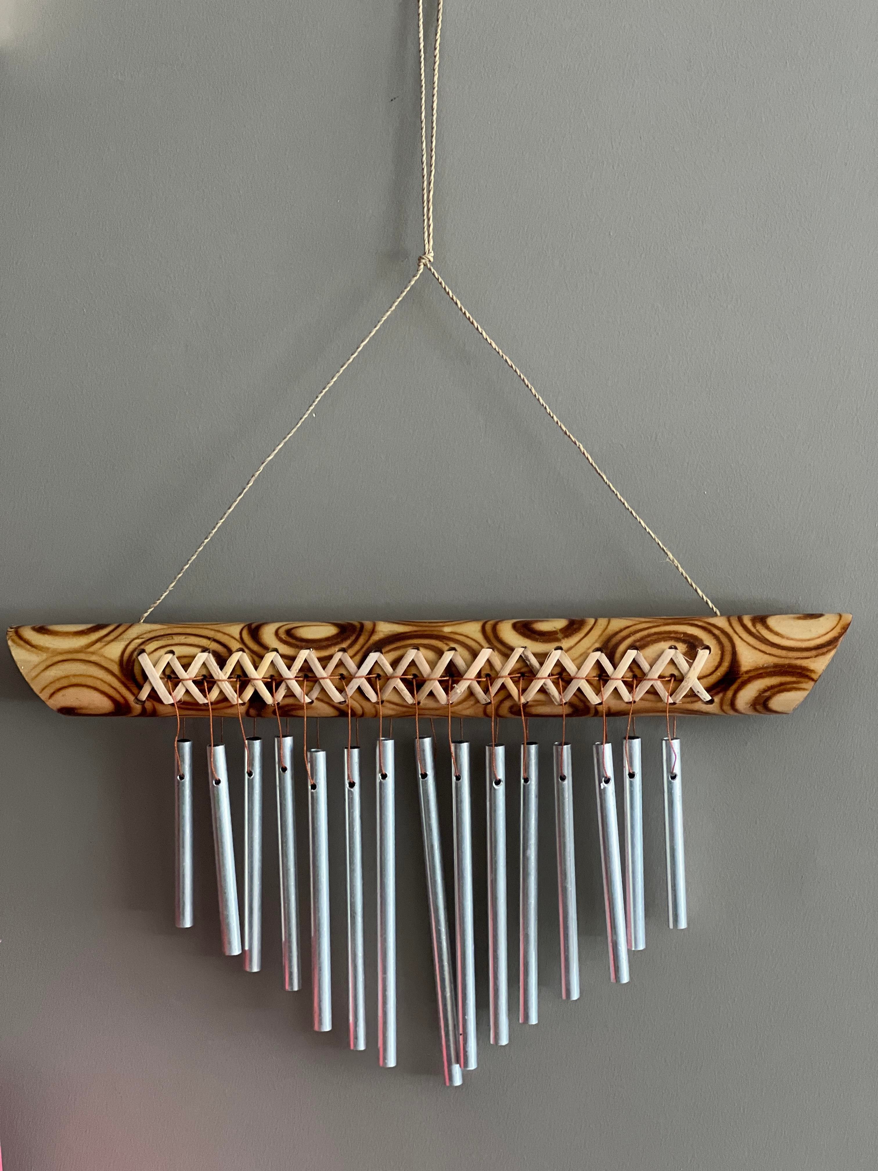 El Yapımı Bambu Gövde Üzerine Metal Rüzgar Çanı - 35 cm  - Miamantra