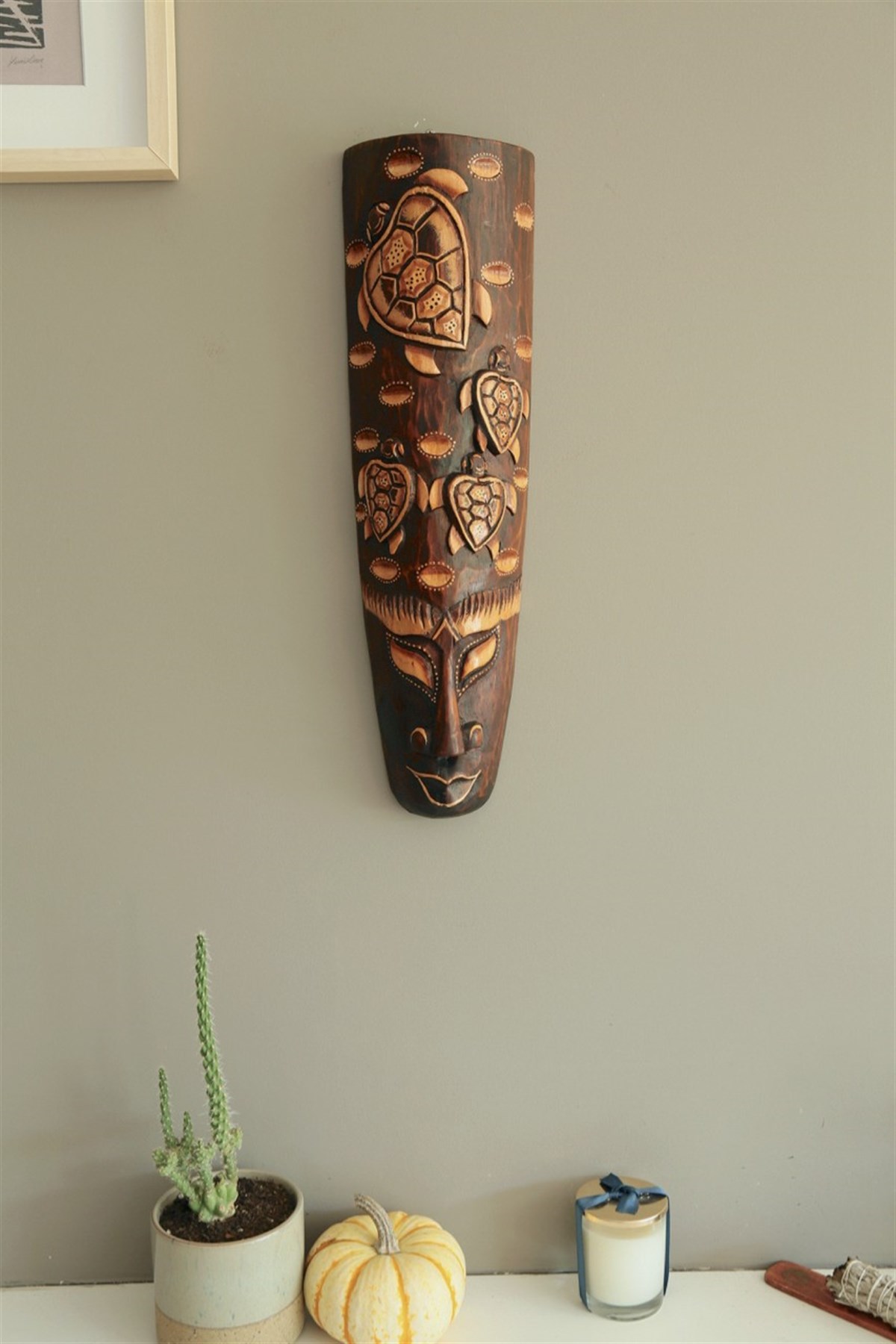 El Yapımı Hayvan Kabartmalı Ahşap Duvar Dekoru / Mask - 50 cm - Miamantra