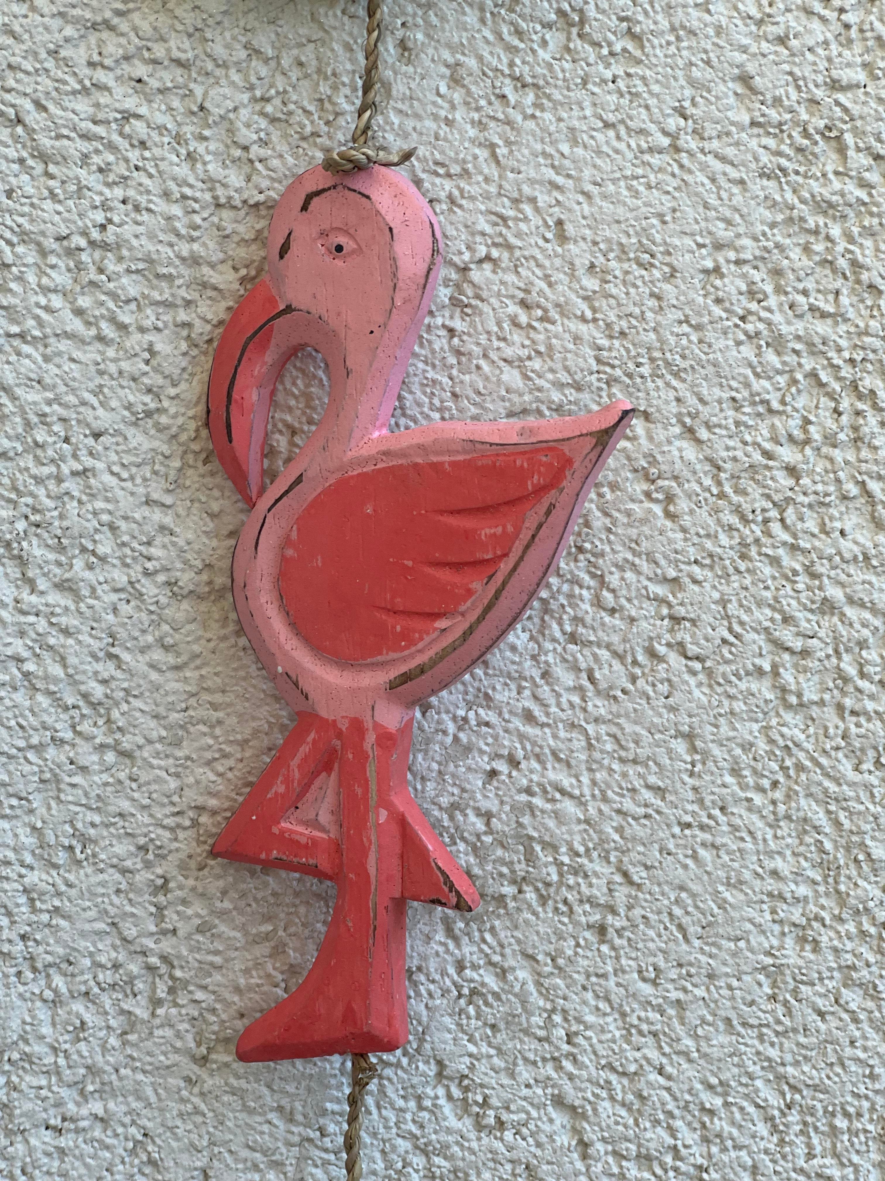 Eskitme Boyalı Ahşap Flamingolar Pembe Askılı Süs /Flamingo Temalı Duvar Balkon Dekoru - Miamantra