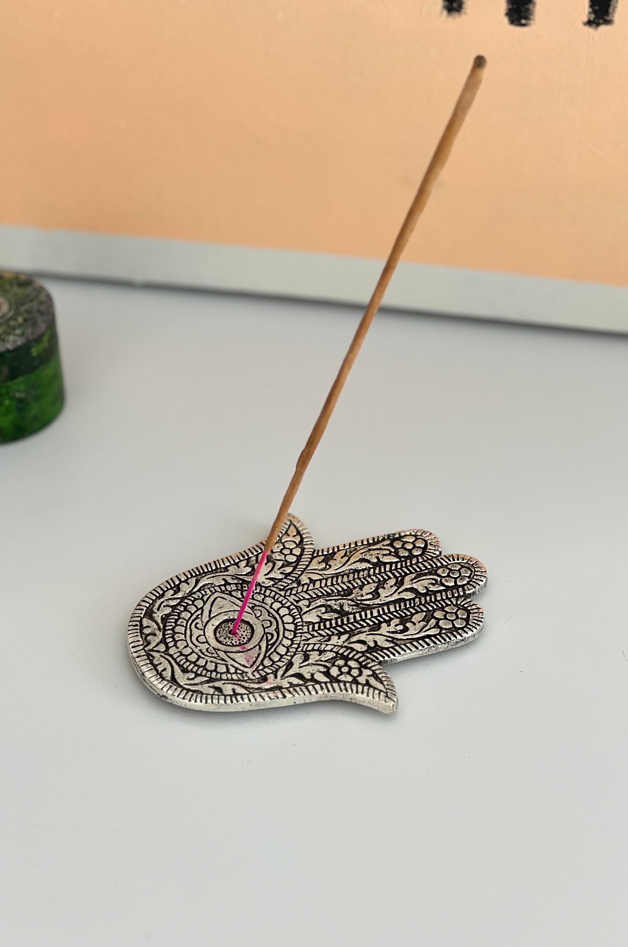 Fatima'nın Eli Şeklinde Gümüş Renk Metal Tütsülük - Miamantra