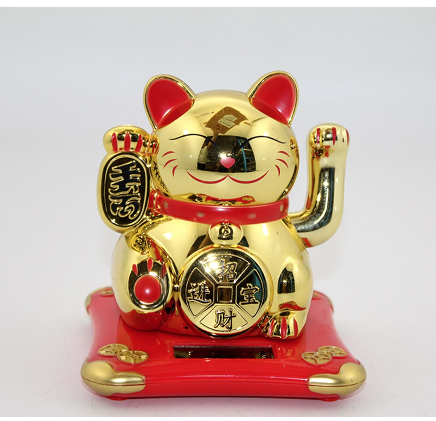 Feng Shui El Sallayan Bereket ve Şans Kedisi - Güneş Enerjili ve Pilli- Maneki Neko - 11 cm - Miamantra