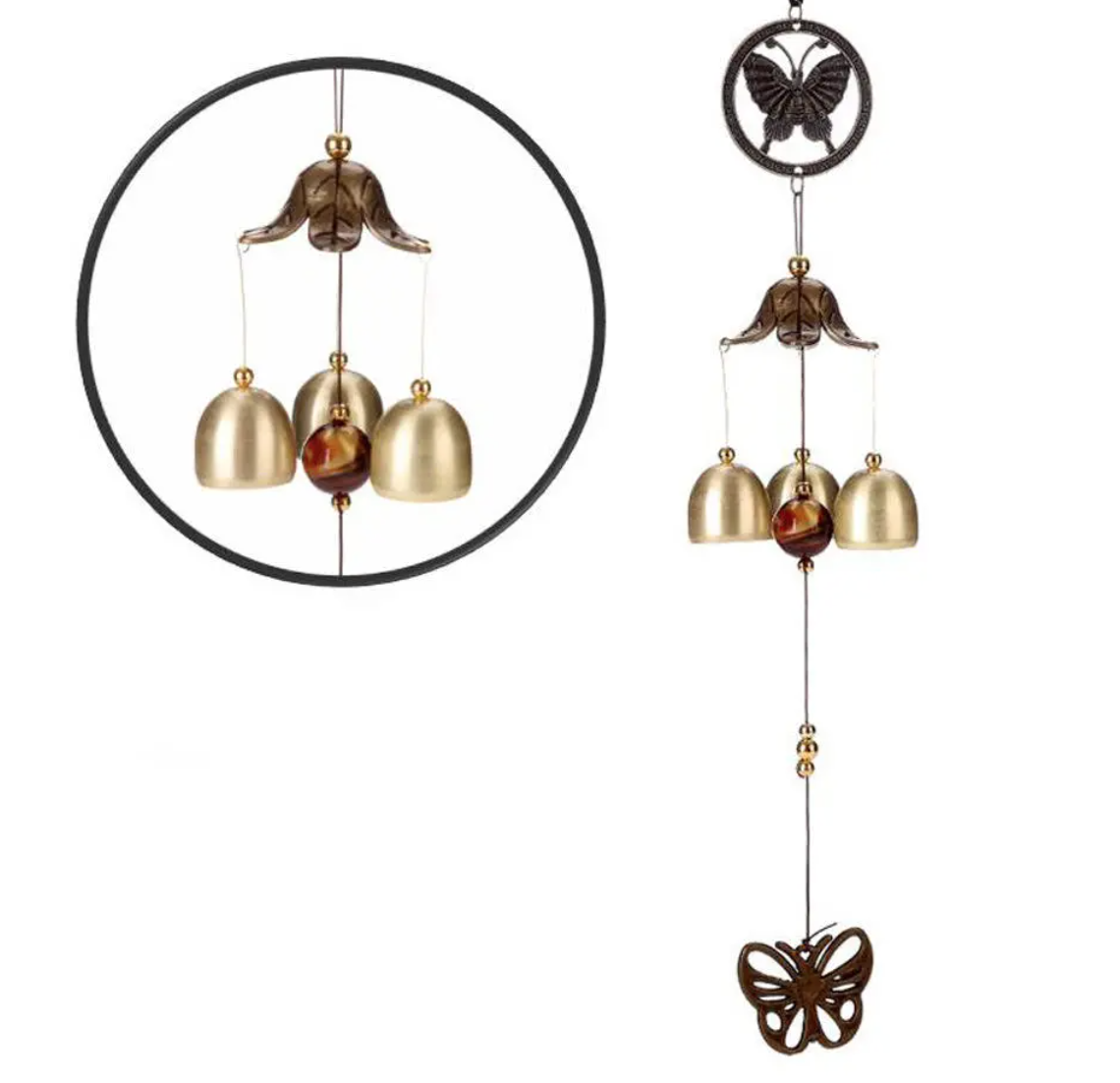 Feng Shui Kelebek Figürlü Çift Katlı Metal Rüzgar Çanı - 60 cm uzunluk - Miamantra