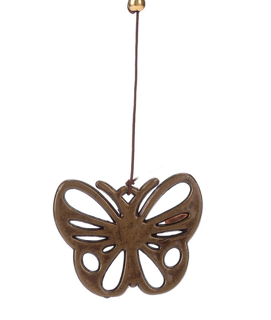 Feng Shui Kelebek Figürlü Çift Katlı Metal Rüzgar Çanı - 60 cm uzunluk - Miamantra