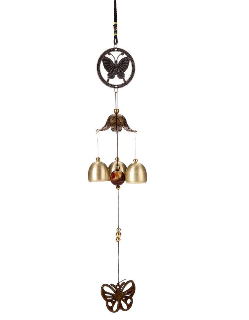 Feng Shui Kelebek Figürlü Çift Katlı Metal Rüzgar Çanı - 60 cm uzunluk - Miamantra