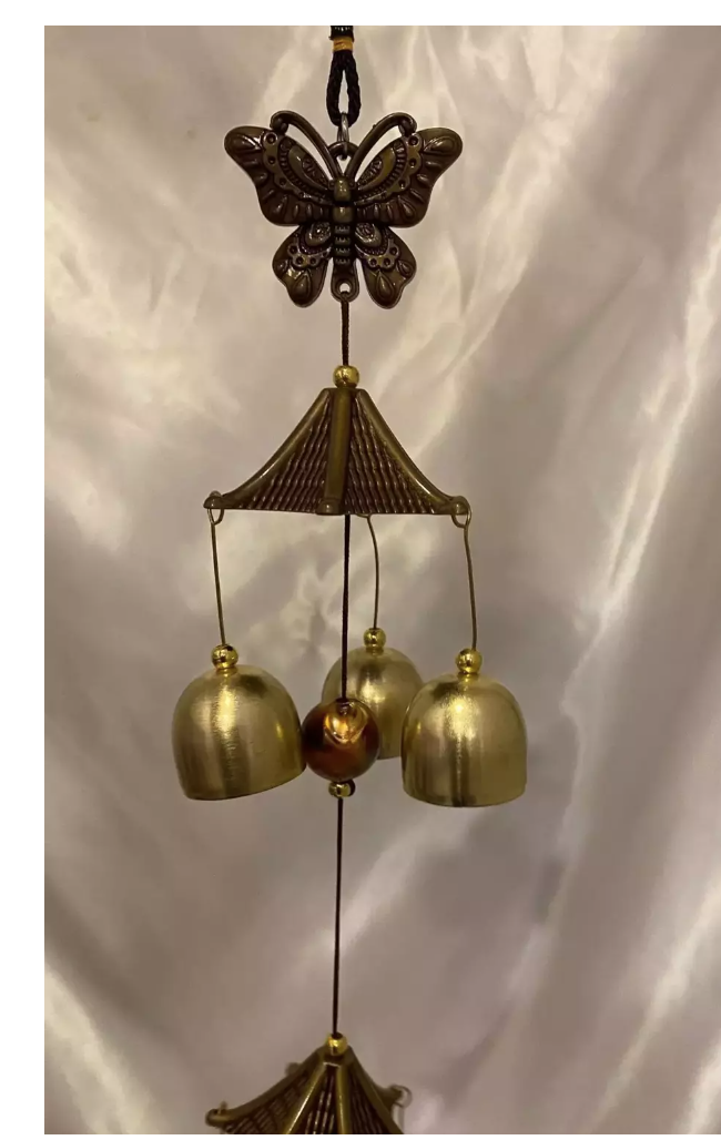 Feng Shui Kelebek Figürlü Çift Katlı Metal Rüzgar Çanı - 60 cm uzunluk - Miamantra