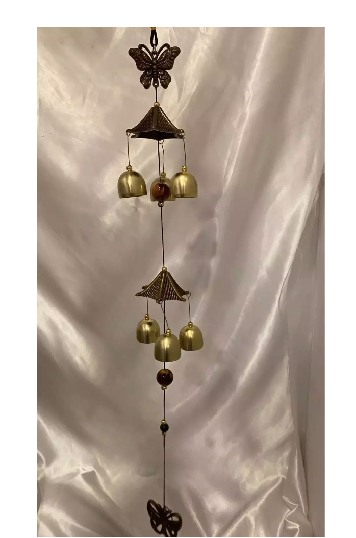 Feng Shui Kelebek Figürlü Çift Katlı Metal Rüzgar Çanı - 60 cm uzunluk - Miamantra