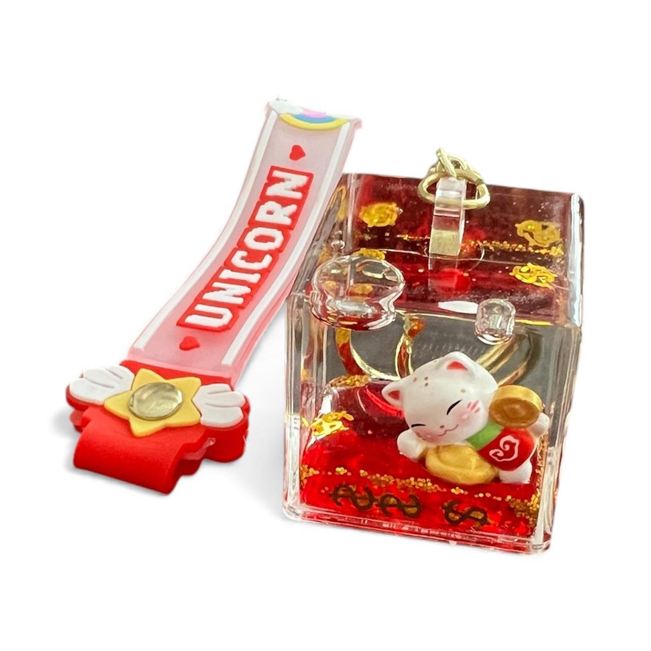 Feng Shui Şans ve Bereket Kedisi Figürlü Sulu Anahtarlık / Çanta Süsü Patili Kedi Model 2(Maneki Neko) - Miamantra