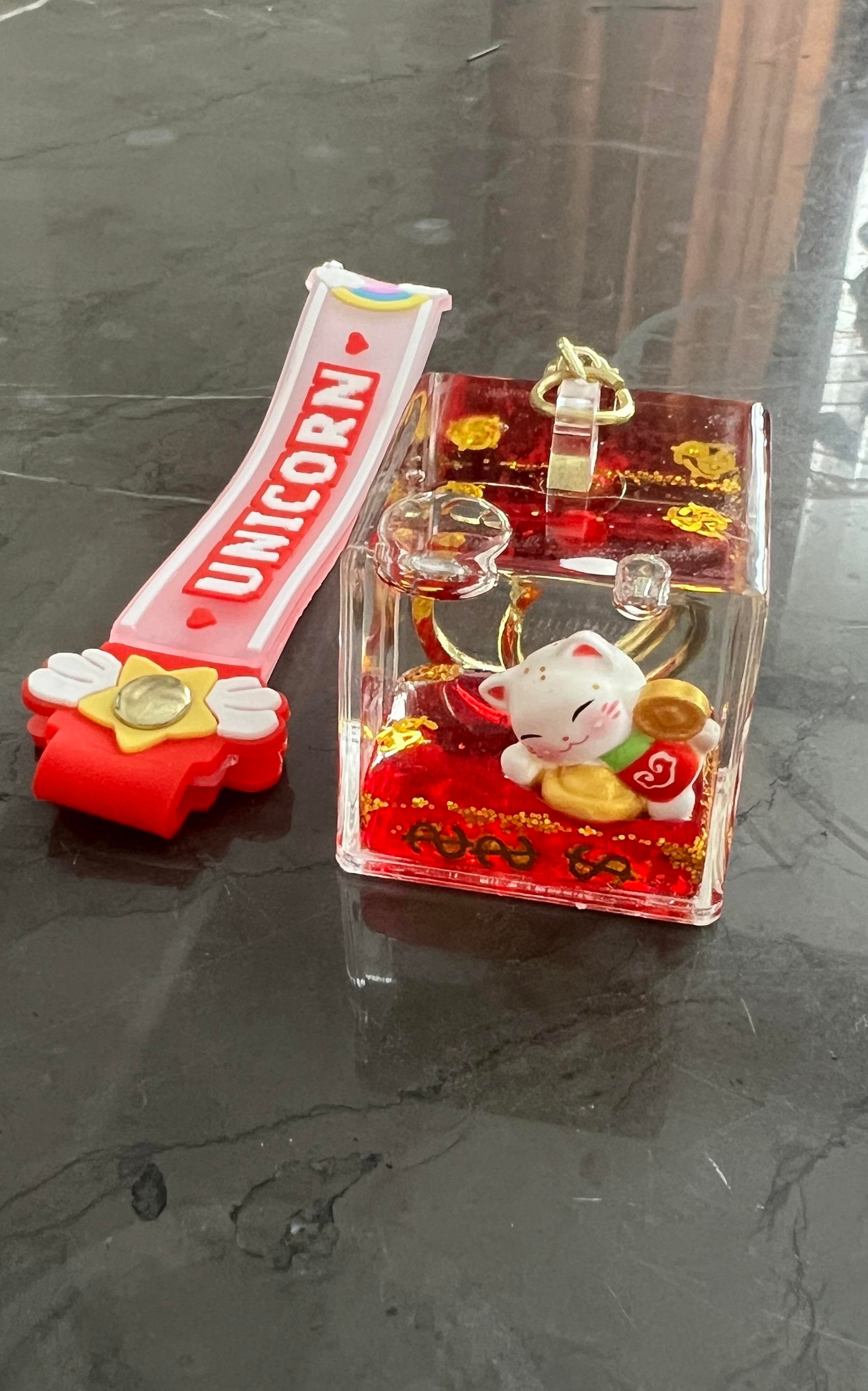 Feng Shui Şans ve Bereket Kedisi Figürlü Sulu Anahtarlık / Çanta Süsü Patili Kedi Model 2(Maneki Neko) - Miamantra