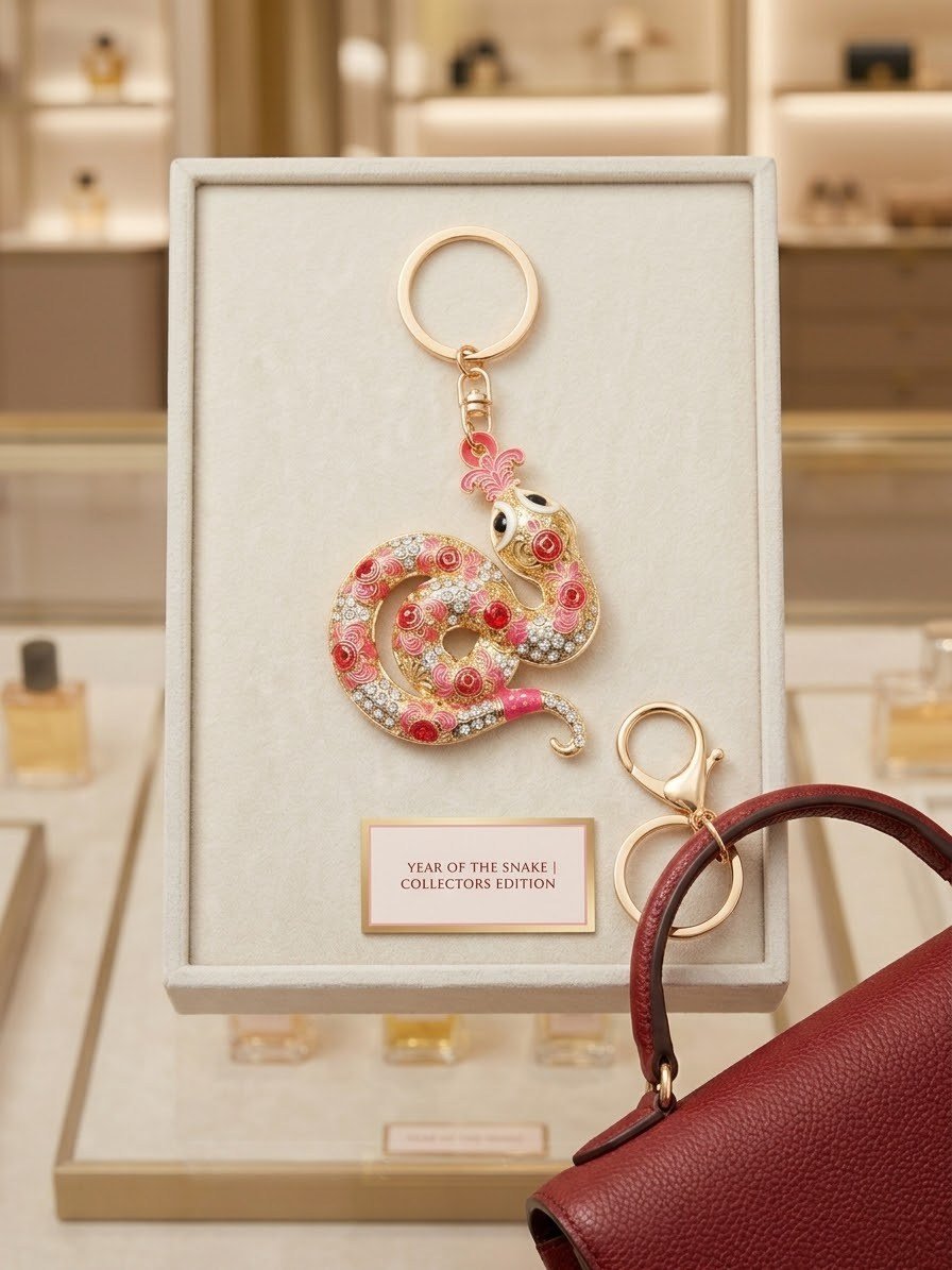 Feng Shui Yılan Şeklinde Altın Ve Renkli Işlemeli Anahtarlık/Yılan Şeklinde Çanta Süsü Charm (7Cm * 7 Cm) - Miamantra