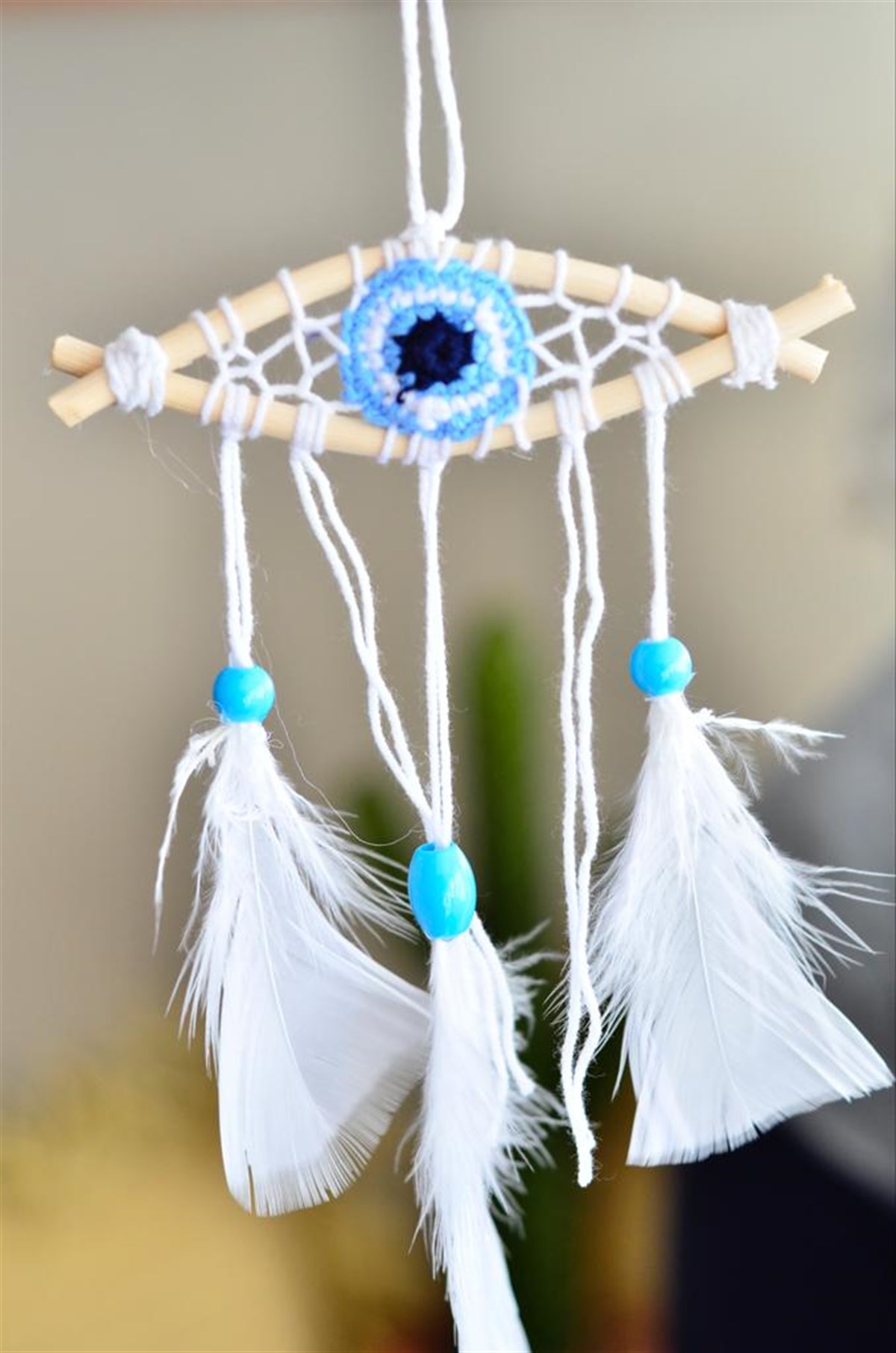 Göz Şeklinde Araba Aynası Süsü Rüya Kapanı / Duvar Dekoru / Nazarlık / Dreamcather (14 cm * 28 cm)