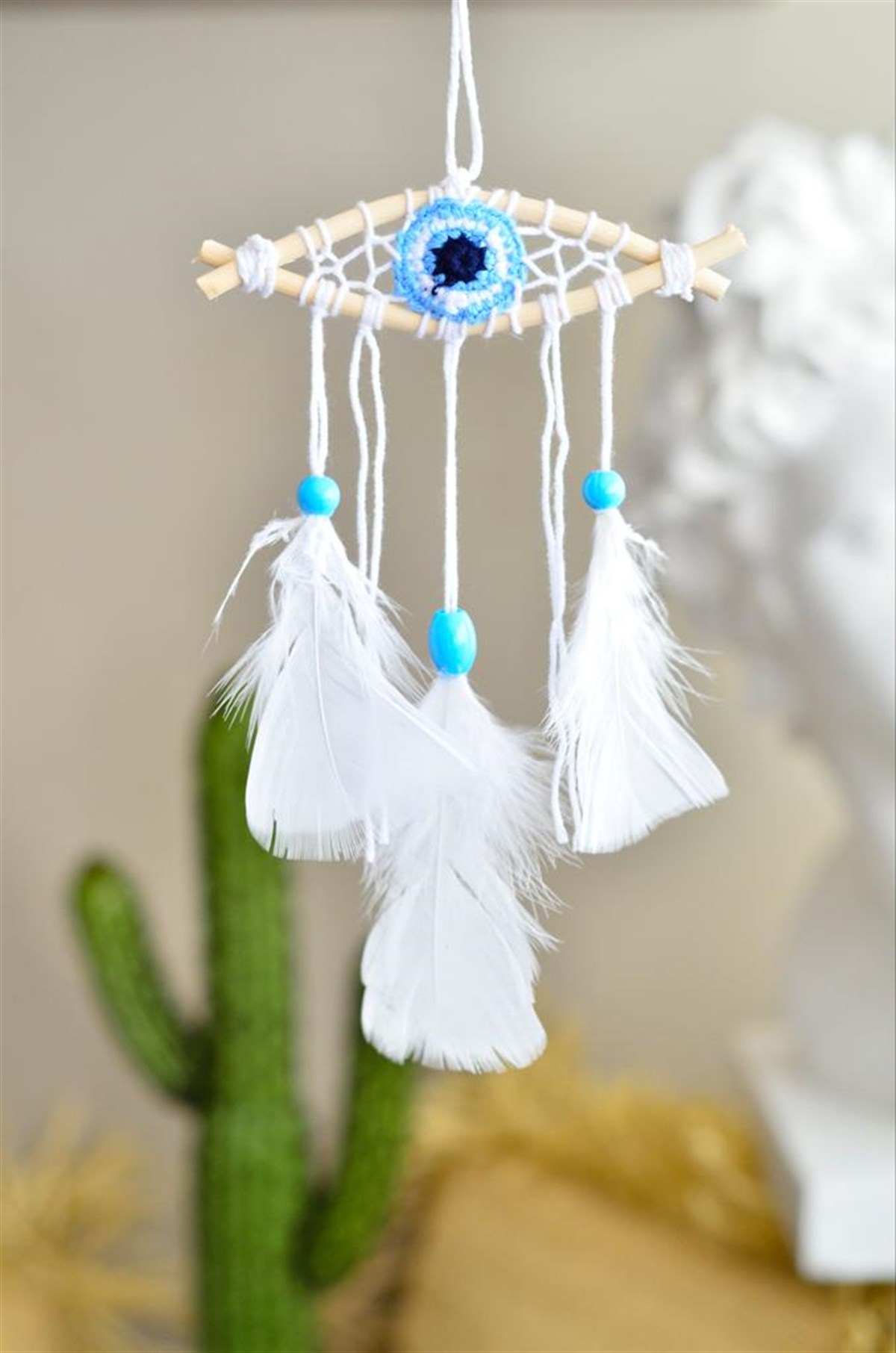 Göz Şeklinde Araba Aynası Süsü Rüya Kapanı / Duvar Dekoru / Nazarlık / Dreamcather (14 cm * 28 cm)