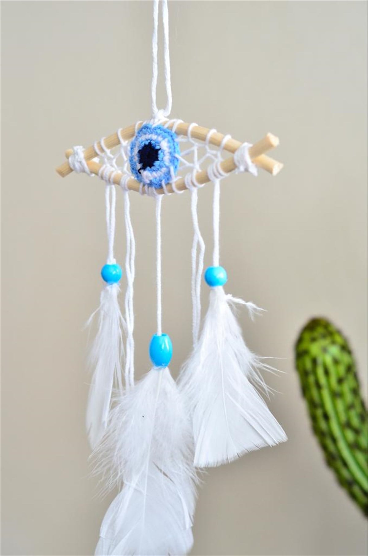 Göz Şeklinde Araba Aynası Süsü Rüya Kapanı / Duvar Dekoru / Nazarlık / Dreamcather (14 cm * 28 cm)