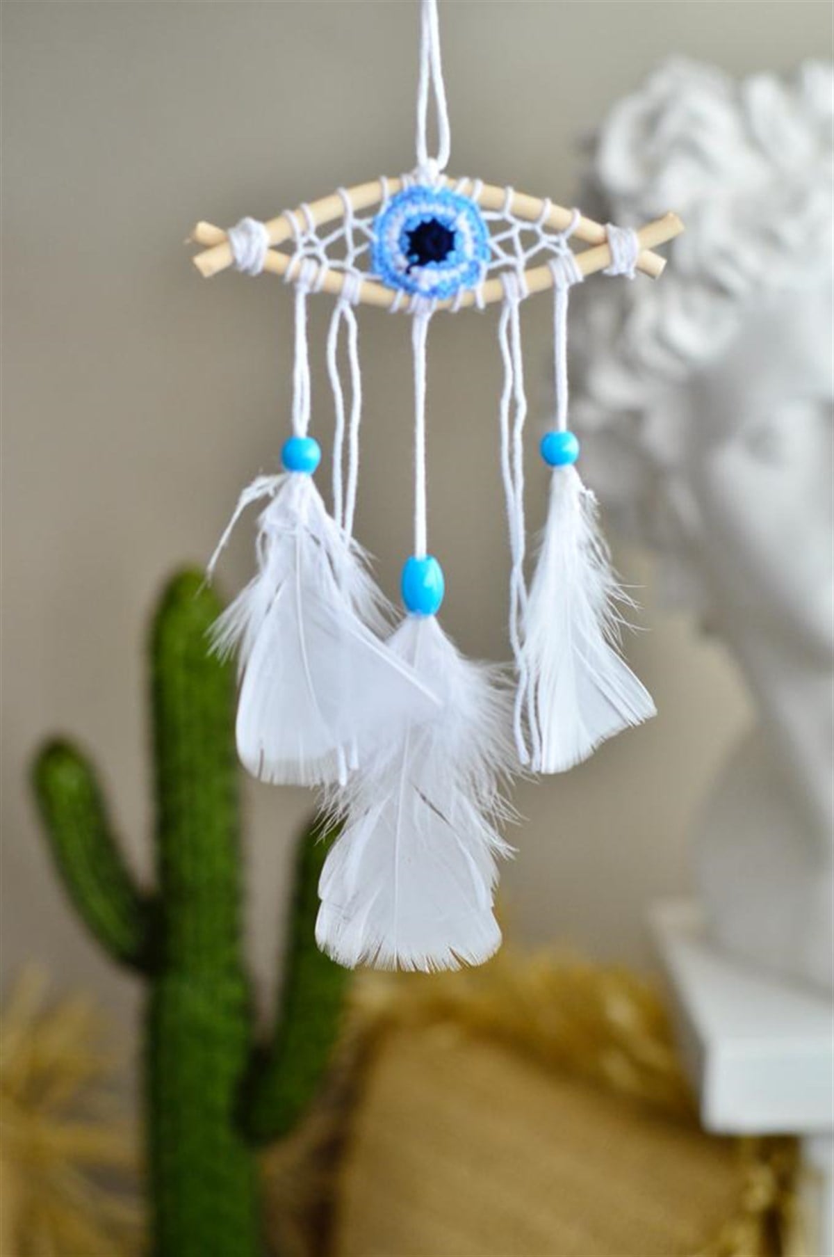 Göz Şeklinde Araba Aynası Süsü Rüya Kapanı / Duvar Dekoru / Nazarlık / Dreamcather (14 cm * 28 cm)