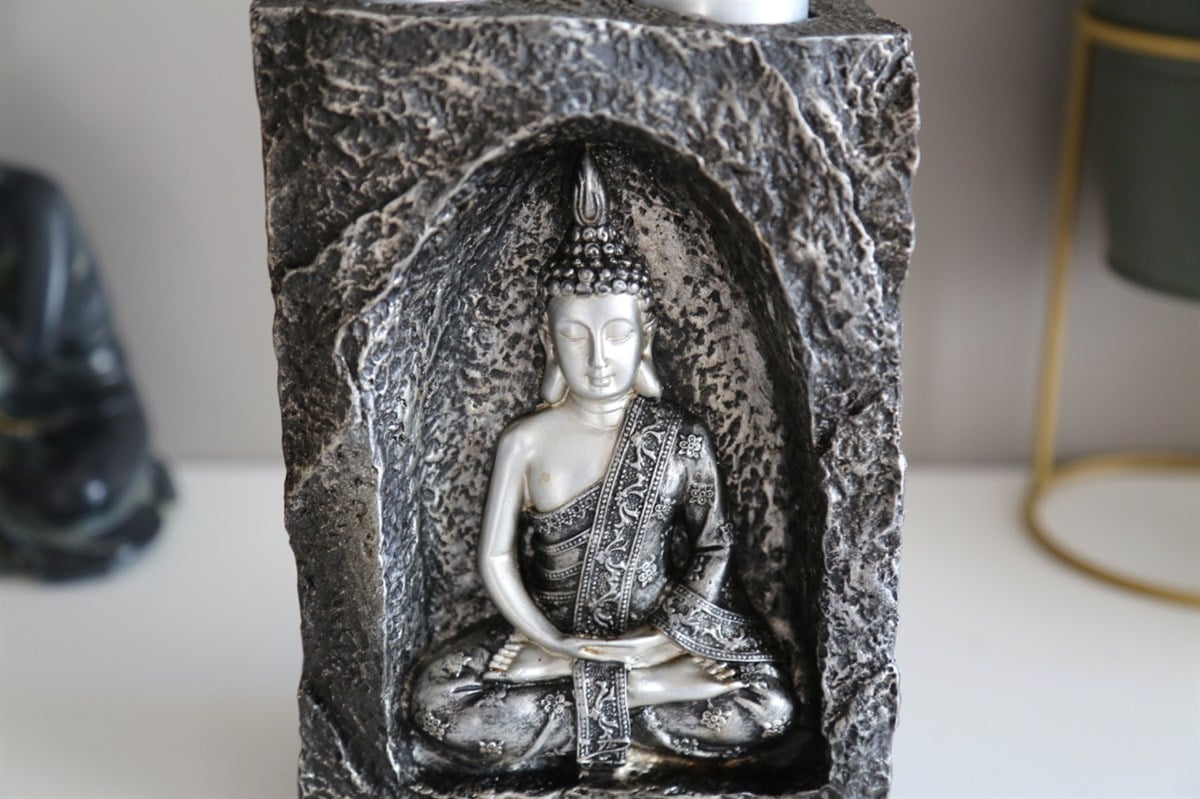 Gümüşi Buda Tealight Mumluk (21 cm)