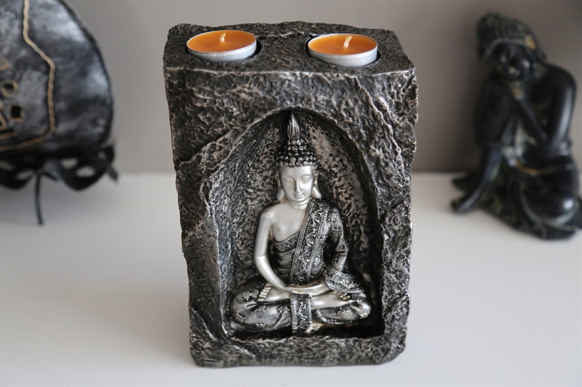 Gümüşi Buda Tealight Mumluk (21 cm)