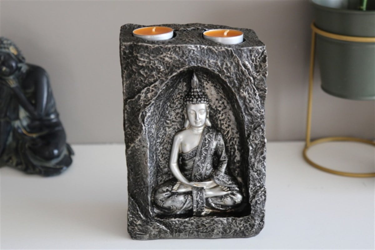 Gümüşi Buda Tealight Mumluk (21 cm)