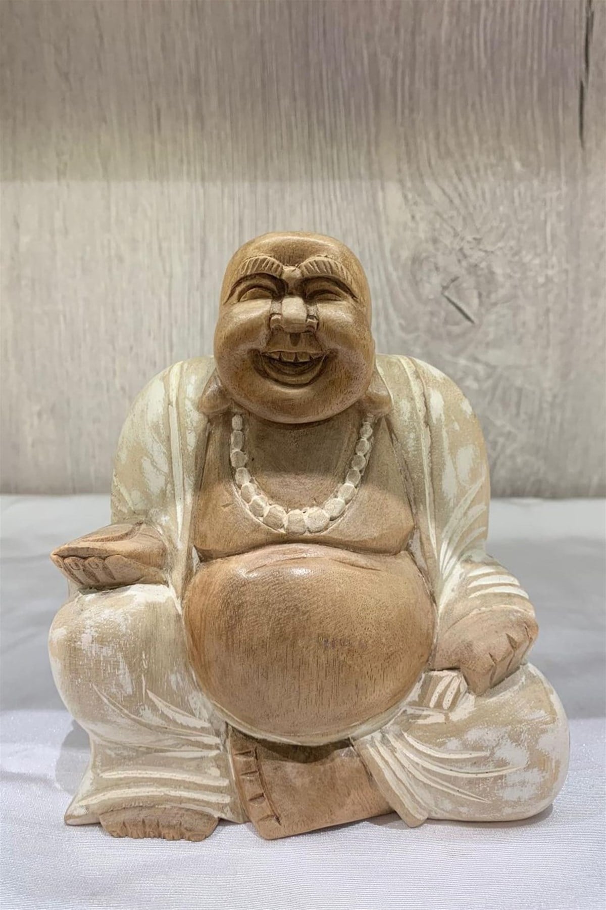 İki Renk Ahşap El Yapımı Gülen Buda (15 cm) - Miamantra