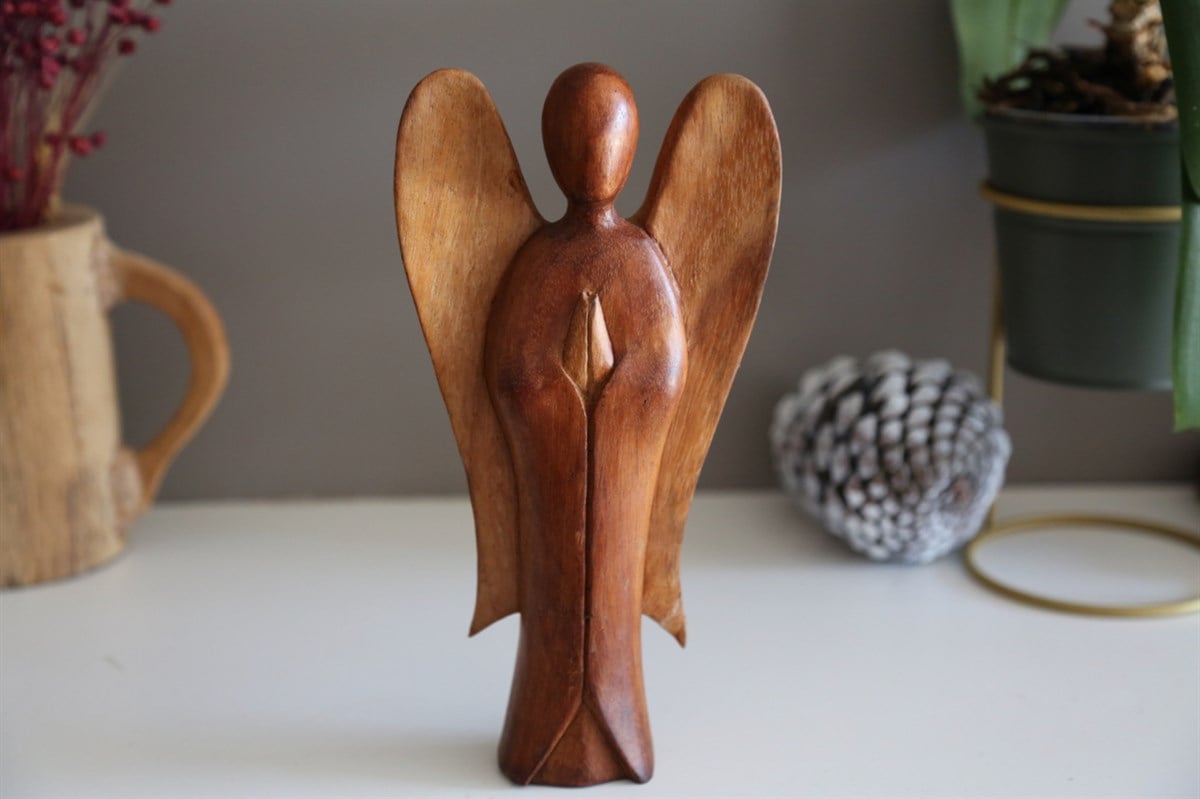 İki Renk Ahşaptan Elde Yapılmış Melek (15 cm- 20 cm -25 cm)