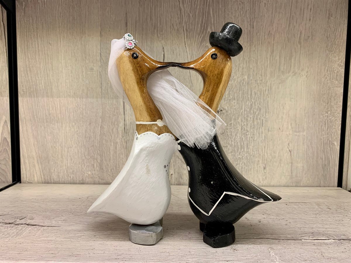 İkili Öpüşen Gelin ve Damat Ördek (2li Set, 25 cm)