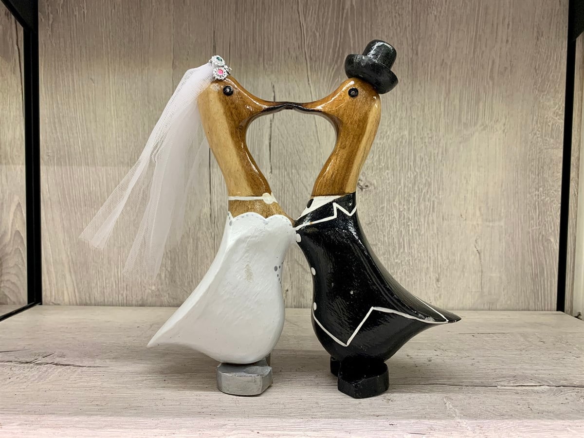 İkili Öpüşen Gelin ve Damat Ördek (2li Set, 25 cm)