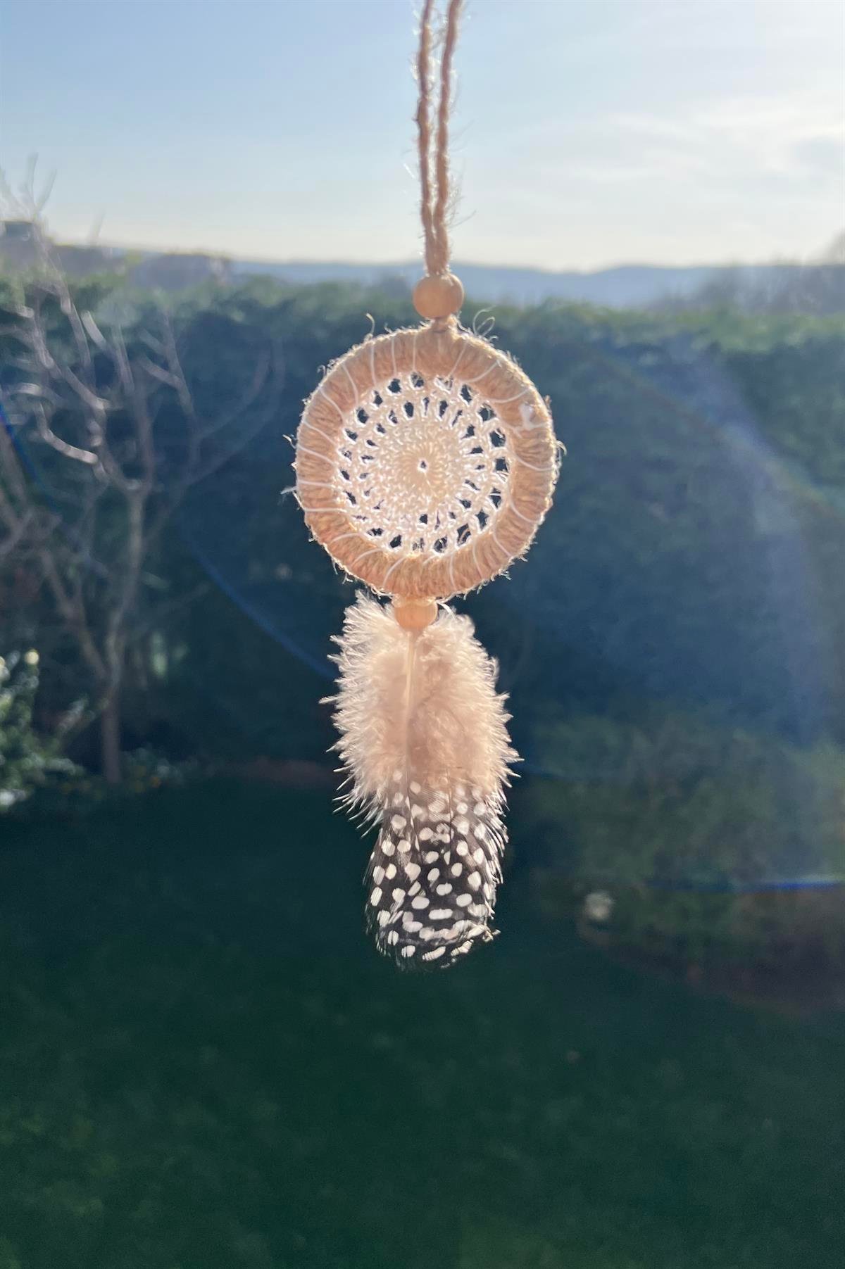 Jüt Kasnaklı Leopar Desen Tüylü Örgülü Araba Süsü / Dikiz Aynası Süsü Rüyakapanı - Miamantra