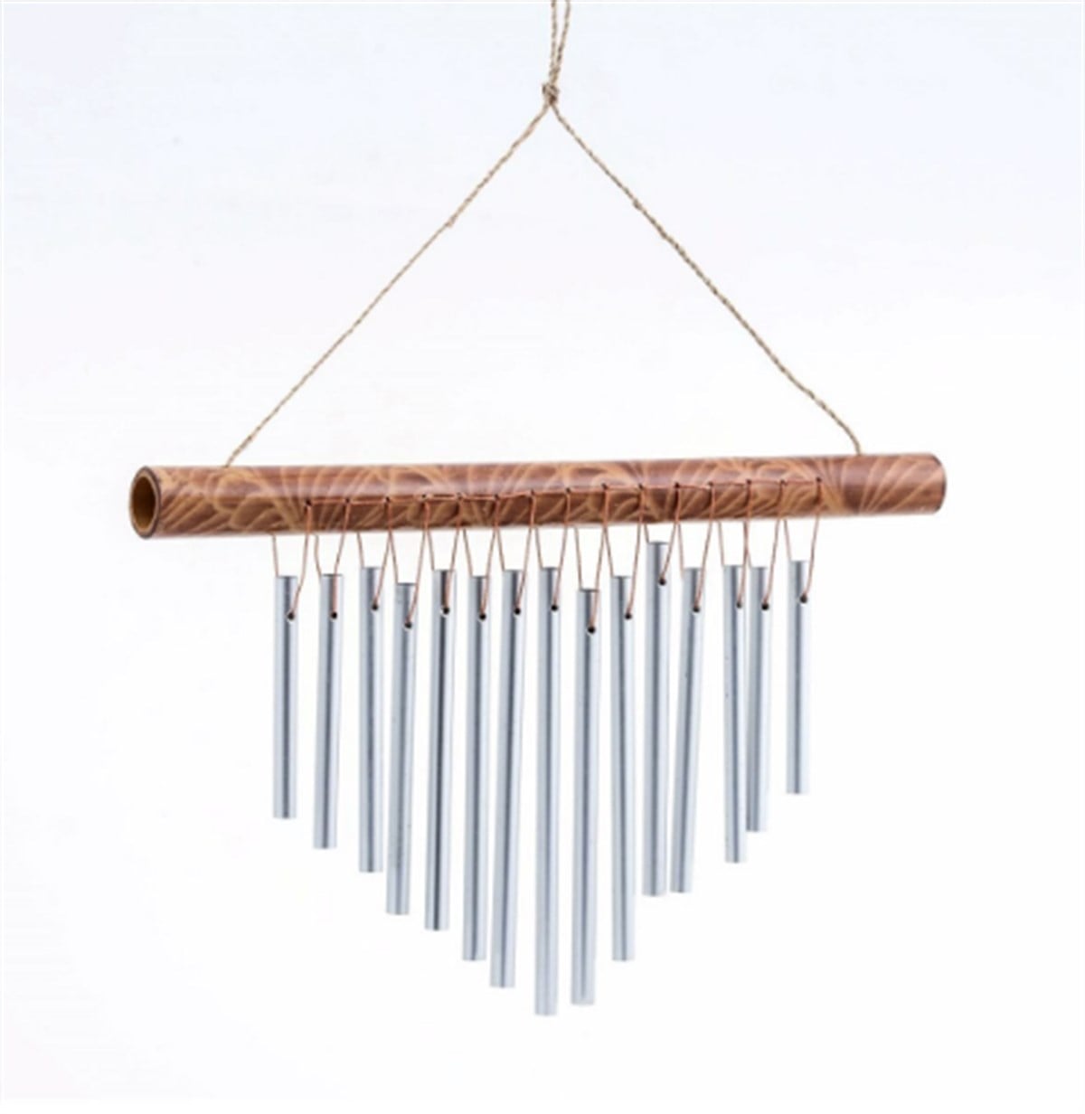 Kahverengi Elde Boyanmış Bambu Askılı Rüzgar Çanı (30 cm)