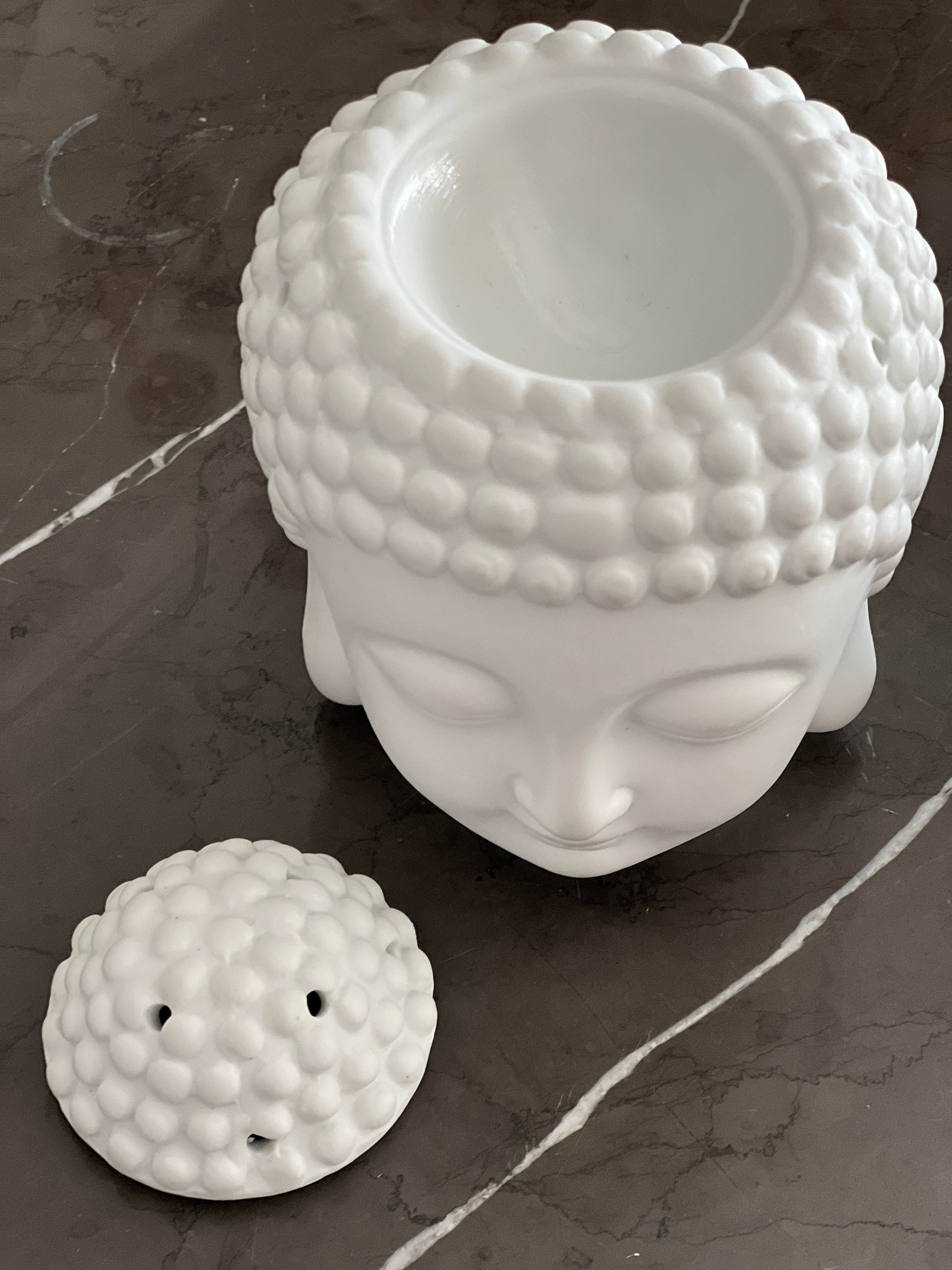 Mat Seramik Büyük Boy Beyaz Buda Kafası Buhurdanlık/ Oda Kokusu Difüzörü 13 cm - Miamantra