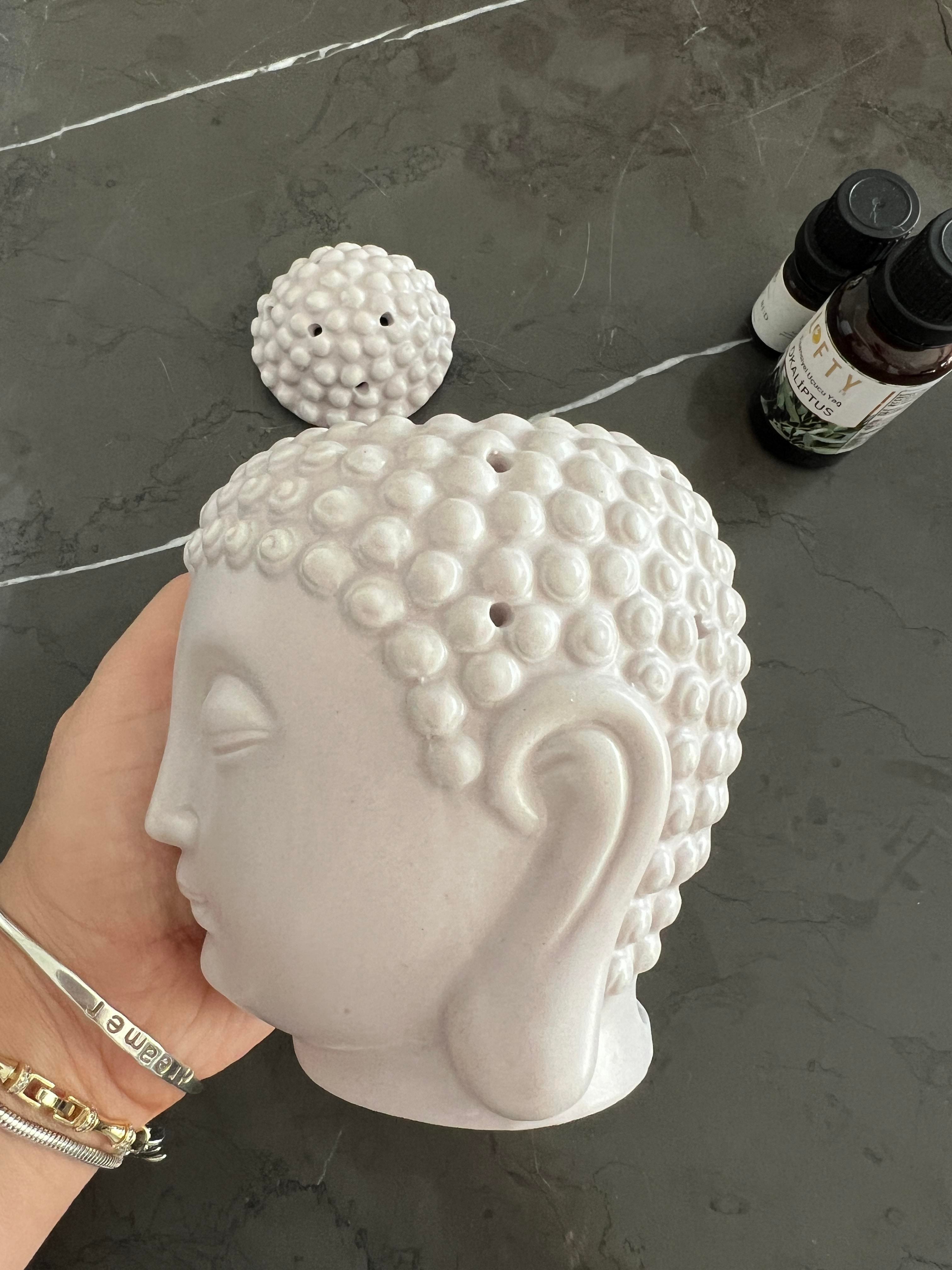 Mat Seramik Büyük Boy Vizon Renk Buda Kafası Buhurdanlık/ Oda Kokusu Difüzörü - Miamantra