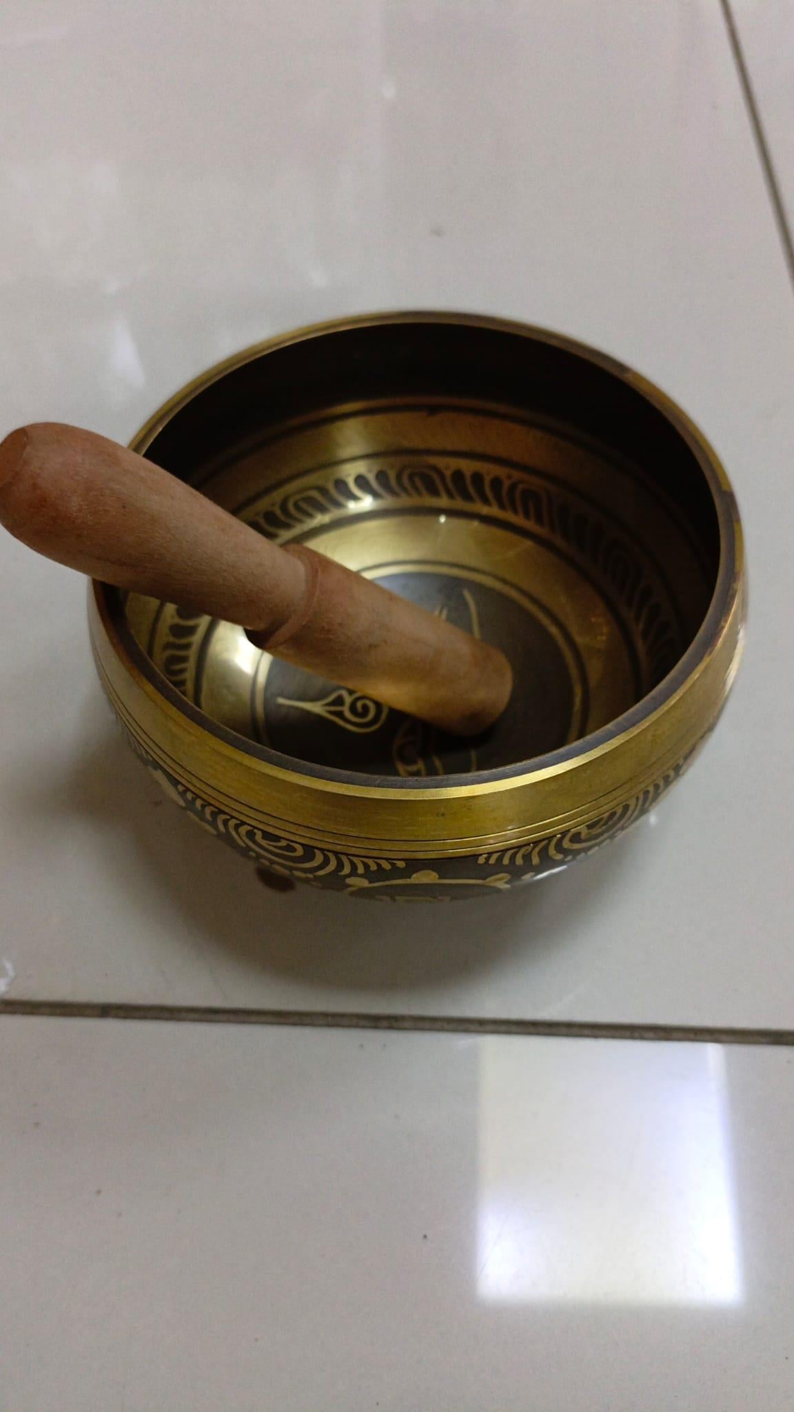 Pirinç Tibet Ses Çanağı -12,5 cm/Meditasyon Çanı, Yoga Çanı, Singing Bowl, Tokmaklı Set - Miamantra