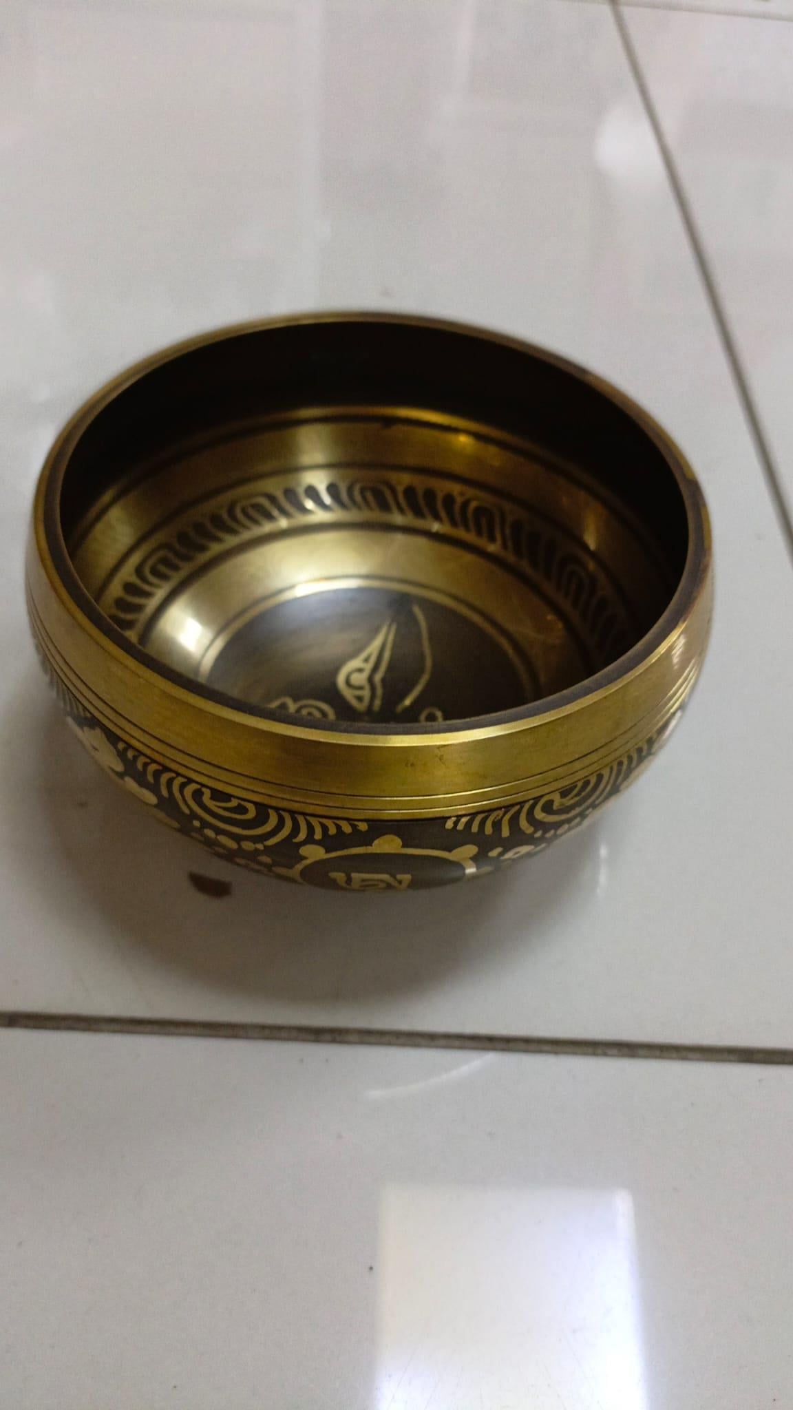 Pirinç Tibet Ses Çanağı -12,5 cm/Meditasyon Çanı, Yoga Çanı, Singing Bowl, Tokmaklı Set - Miamantra