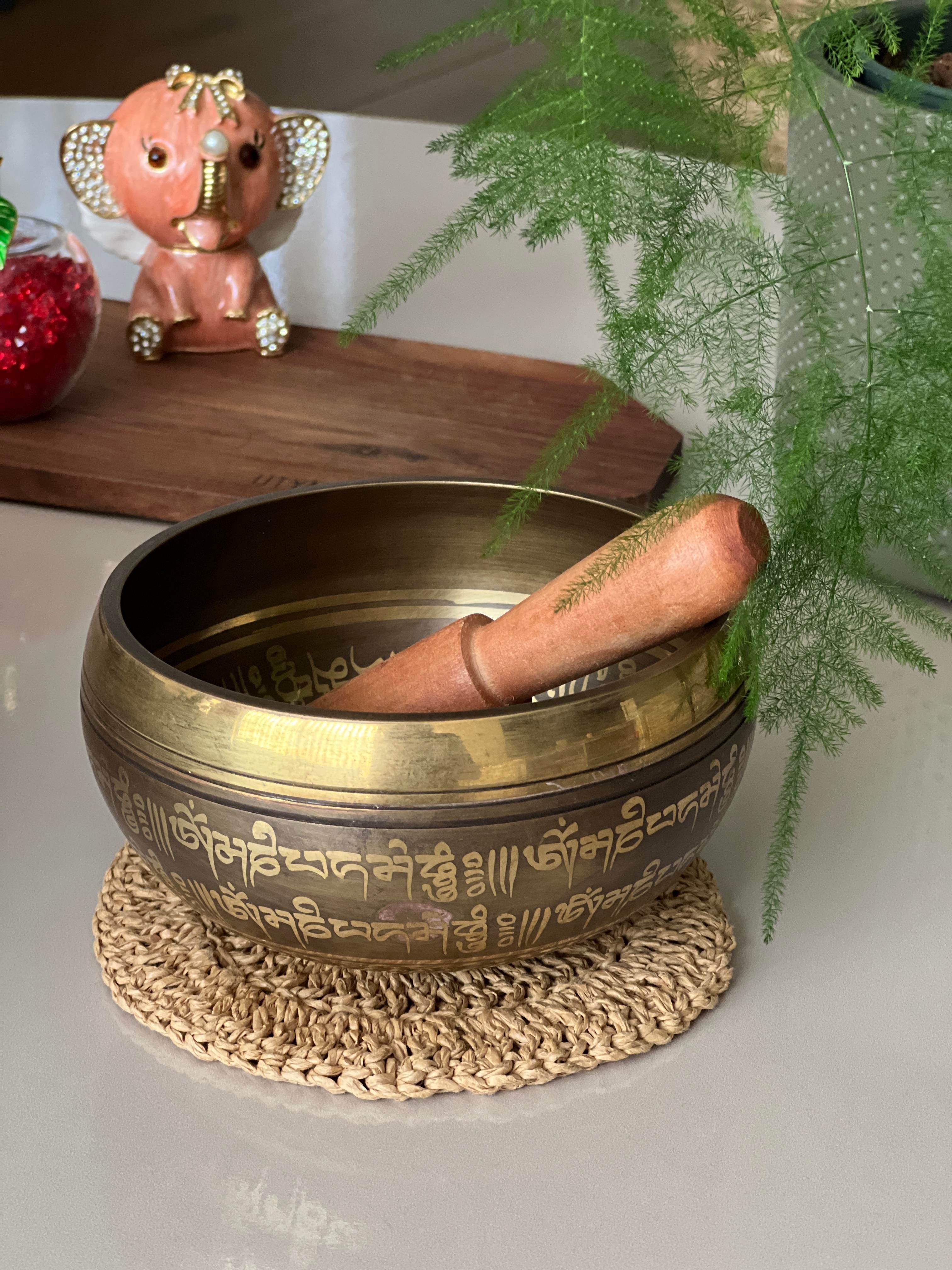 Pirinç Tibet Ses Çanağı -12,5 cm/Meditasyon Çanı, Yoga Çanı, Singing Bowl, Tokmaklı Set - Miamantra