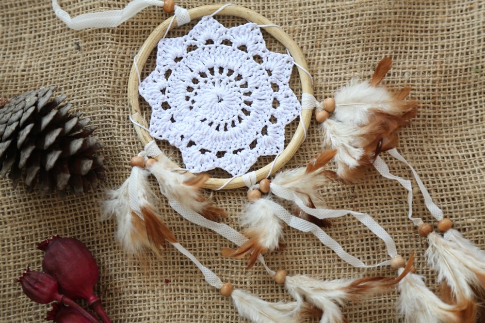 Rattan Beyaz Rüya Kapanı / Dreamcatcher (12 cm çap)